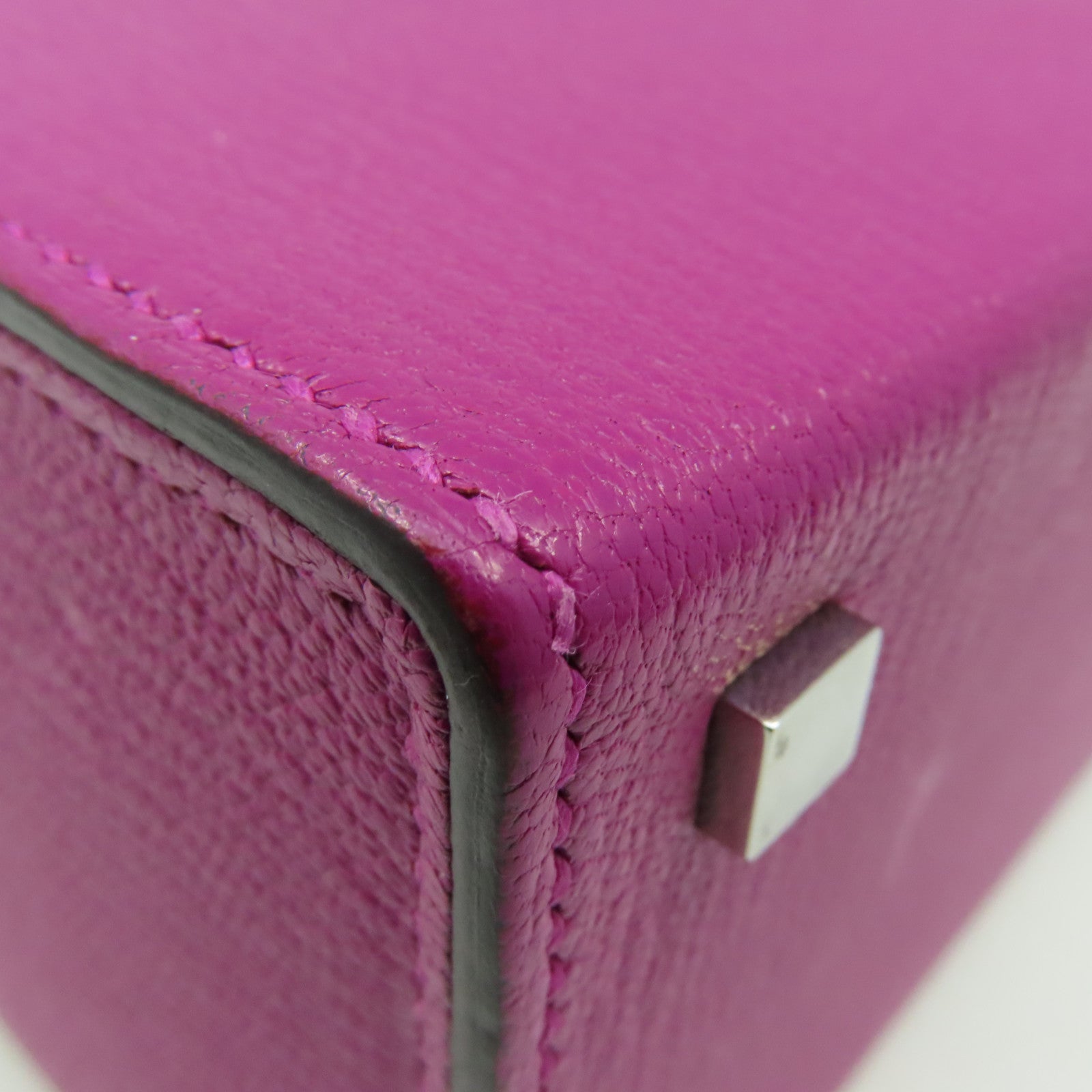HERMES 【激減優惠】Chevre皮革Cinhetiz 2Way Shoulder Bag銀扣鏈帶手挽肩背兩用袋Rose Purple玫瑰紫色