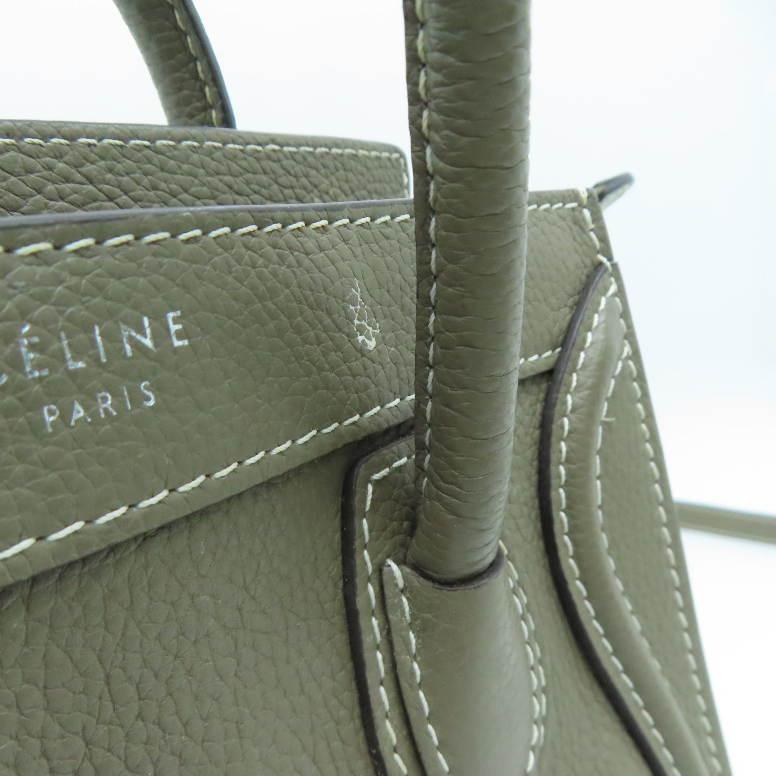 CELINE 【激減優惠】牛皮皮革Nano Luggage銀扣手挽肩背兩用袋灰色