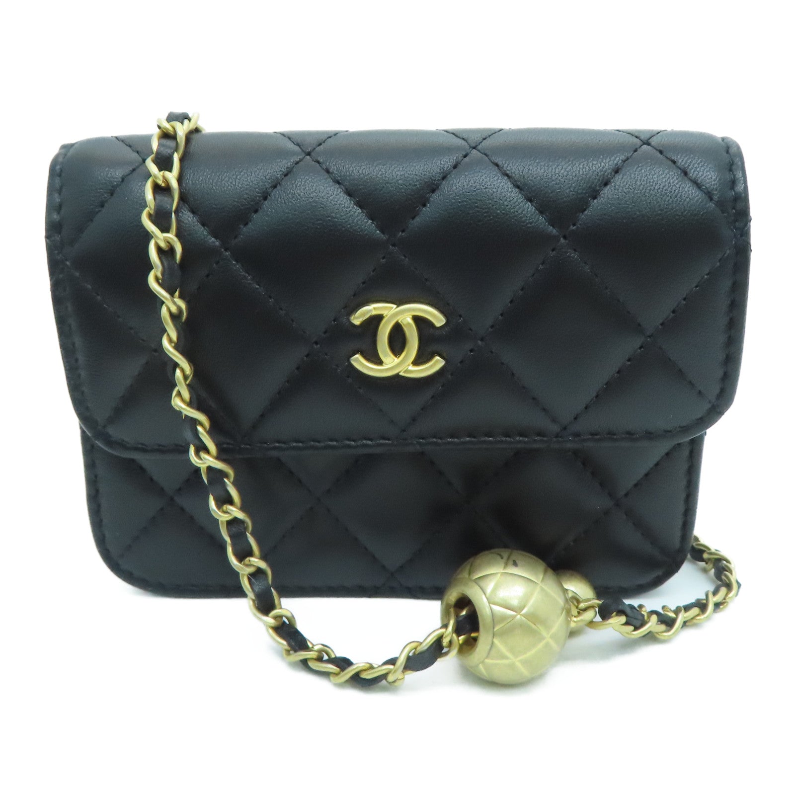 CHANEL 【激减优惠】菱格羊皮皮革Clutch With Chain肩背袋黑色