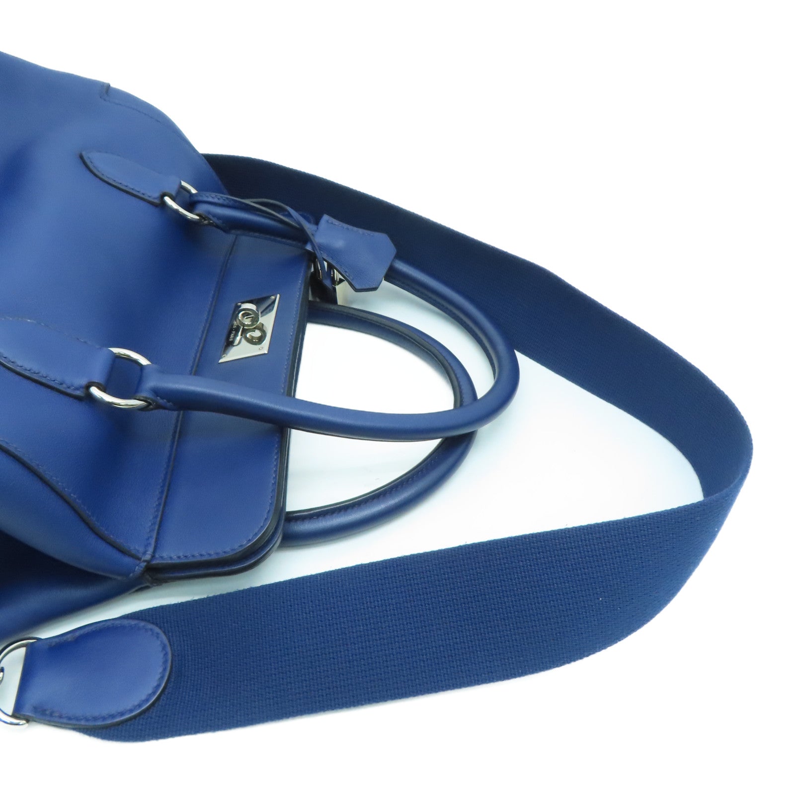 HERMES 【Sharp Discount】Evercolor Leather Toolbox 26 Silver Buckle Handle Shoulder Back Dual-purpose Bag Blue