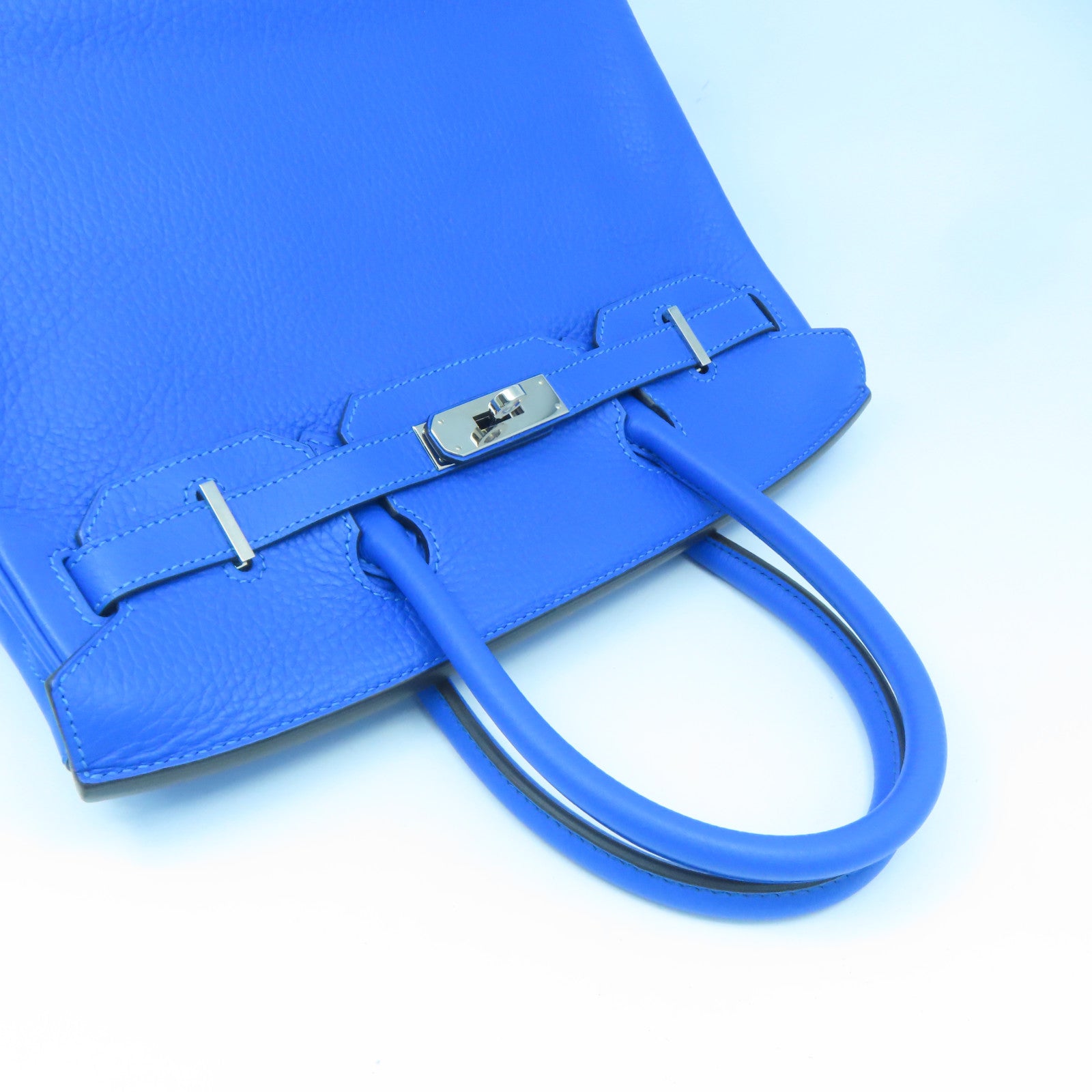 HERMES 【激減優惠】Clemence皮革Birkin 30 Hand Bag銀扣手挽袋藍色
