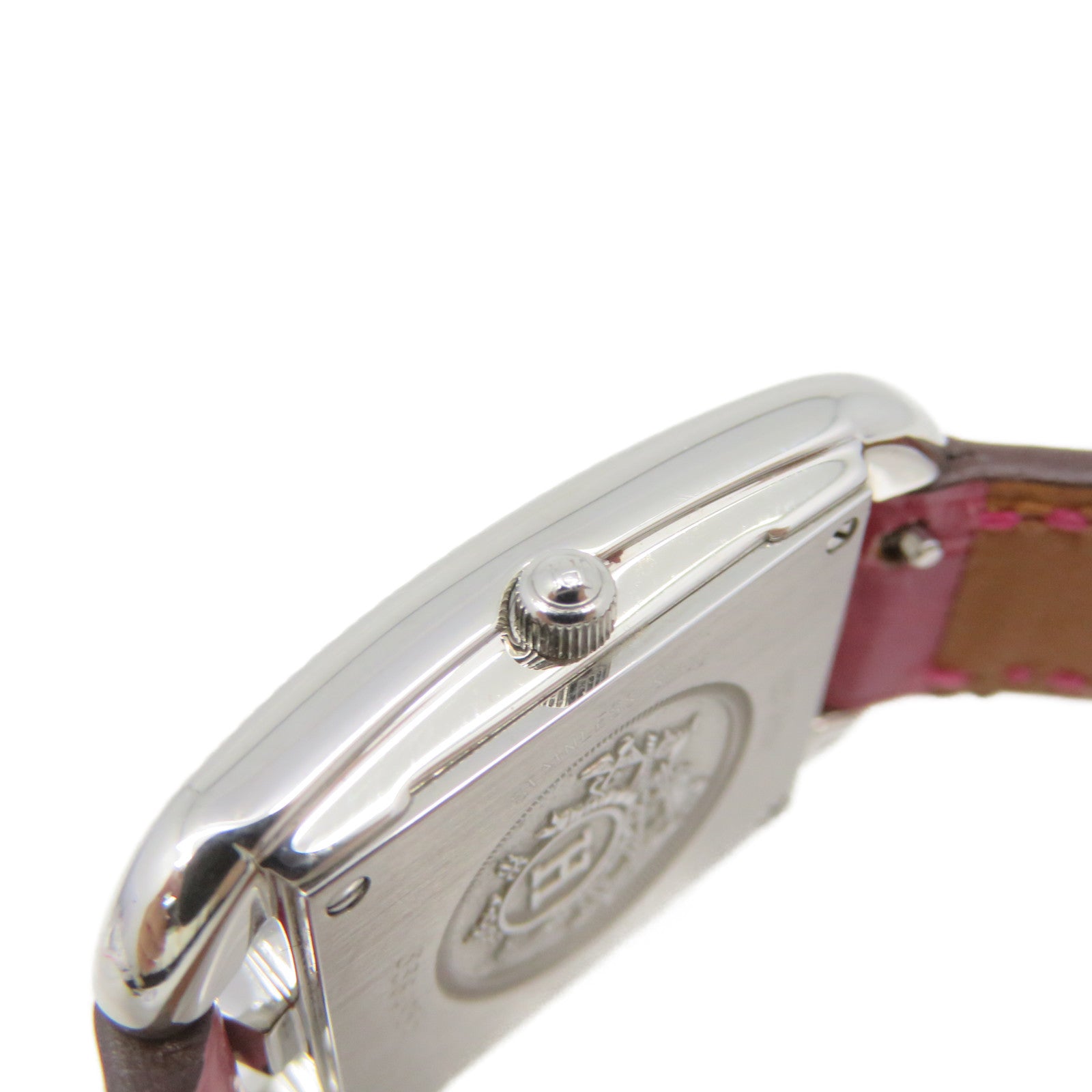 HERMES Capeco Watch鳄鱼皮革/不锈钢石英机芯手表白色/粉红色