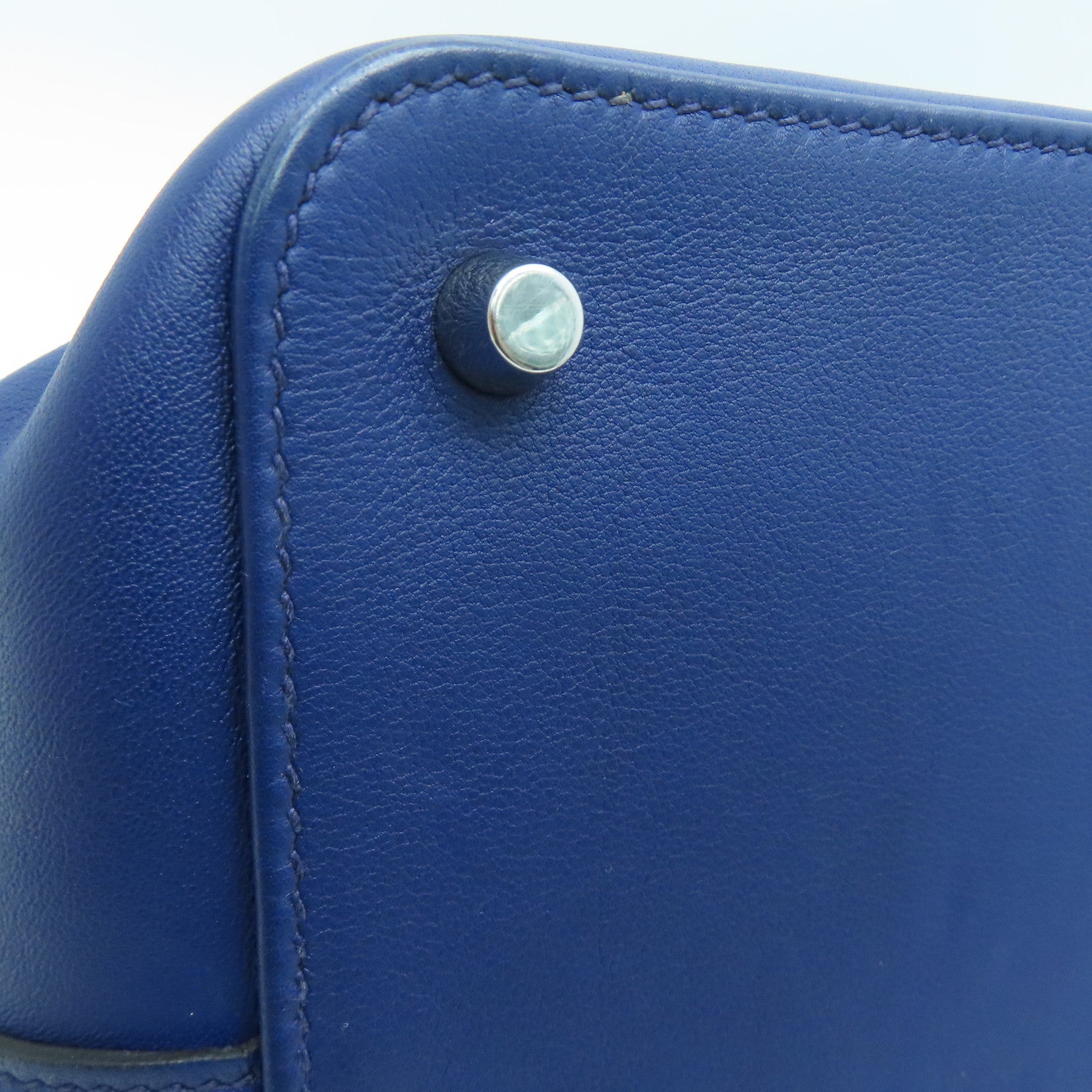 HERMES 【Sharp Discount】Evercolor Leather Toolbox 26 Silver Buckle Handle Shoulder Back Dual-purpose Bag Blue