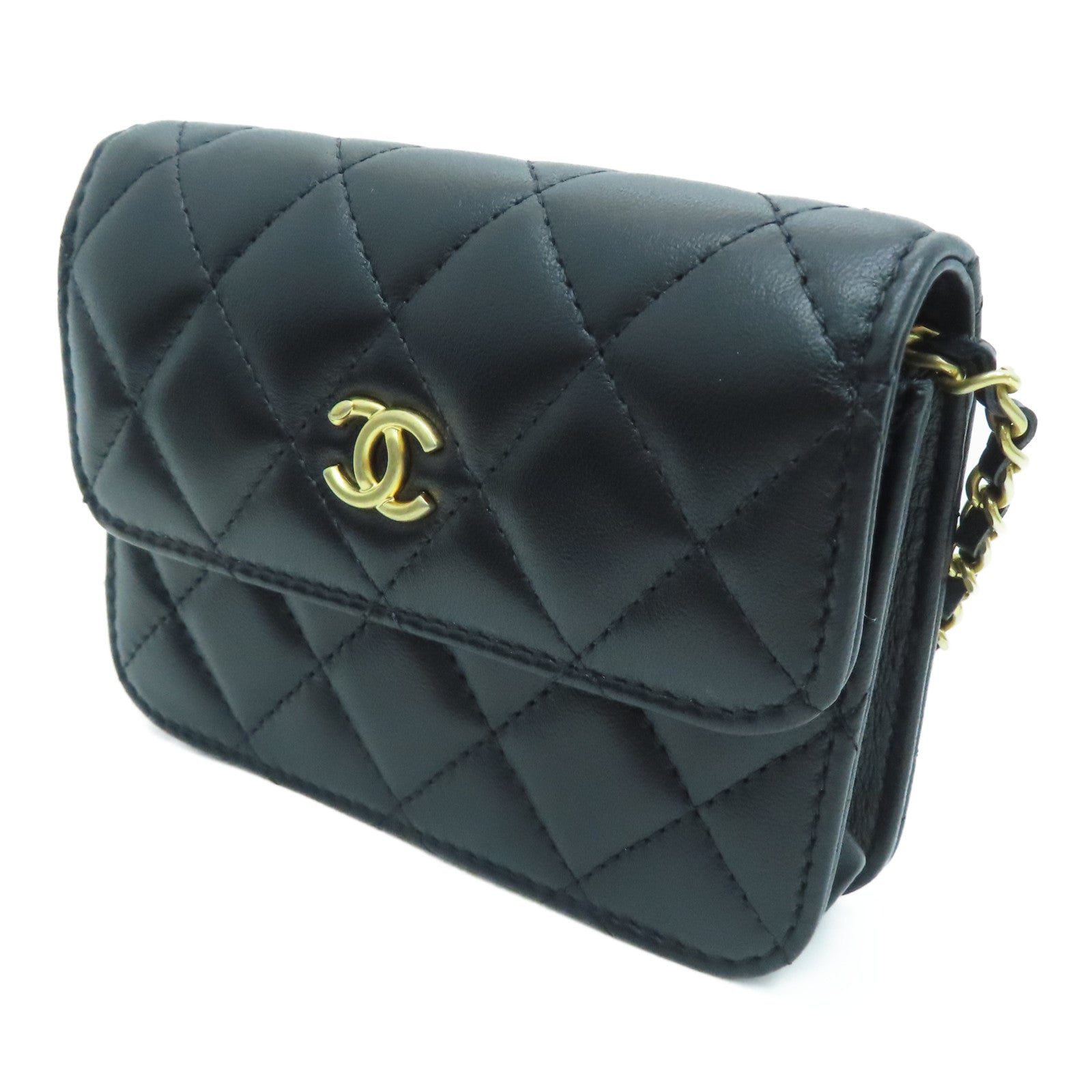 CHANEL 【激减优惠】菱格羊皮皮革Clutch With Chain肩背袋黑色
