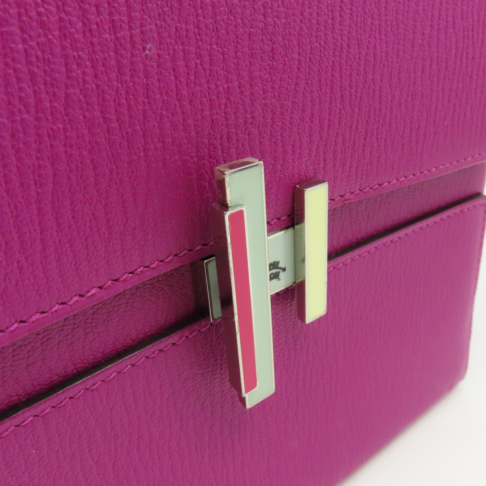 HERMES 【激減優惠】Chevre皮革Cinhetiz 2Way Shoulder Bag銀扣鏈帶手挽肩背兩用袋Rose Purple玫瑰紫色