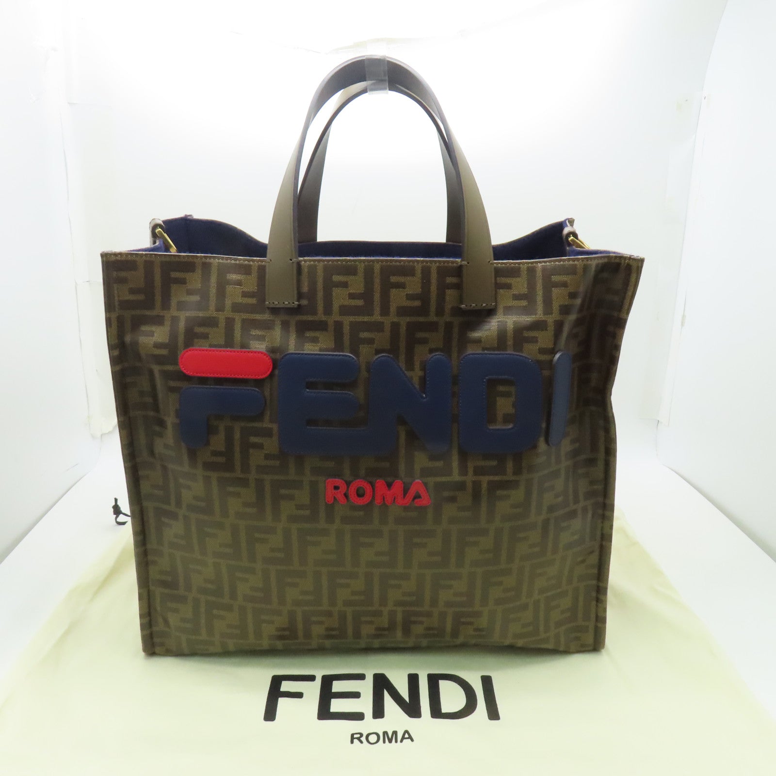 FENDI 塗層帆布Tote Bag金扣手挽袋啡色