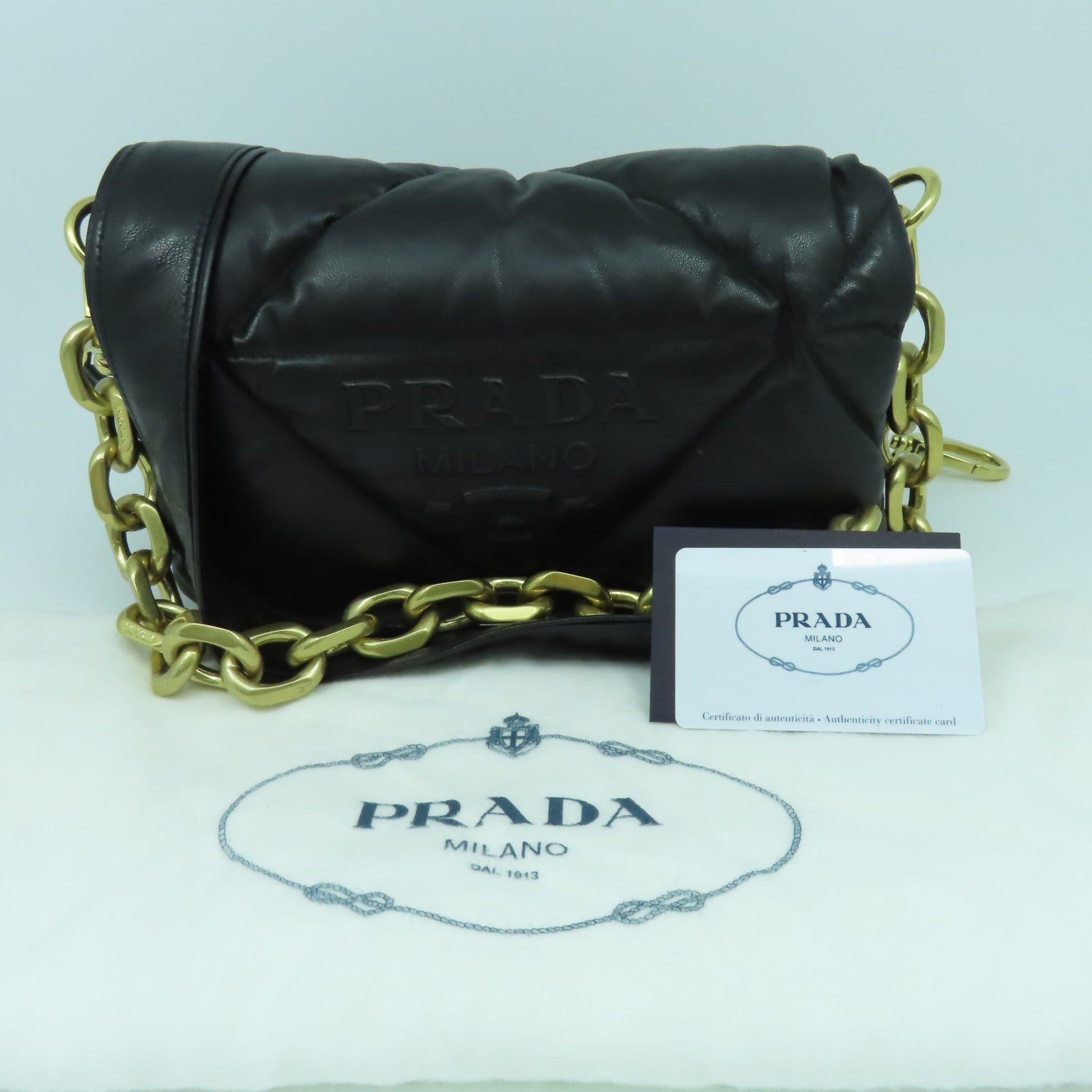 PRADA 羊皮皮革2 Way Shoulder金扣手挽肩背兩用袋黑色