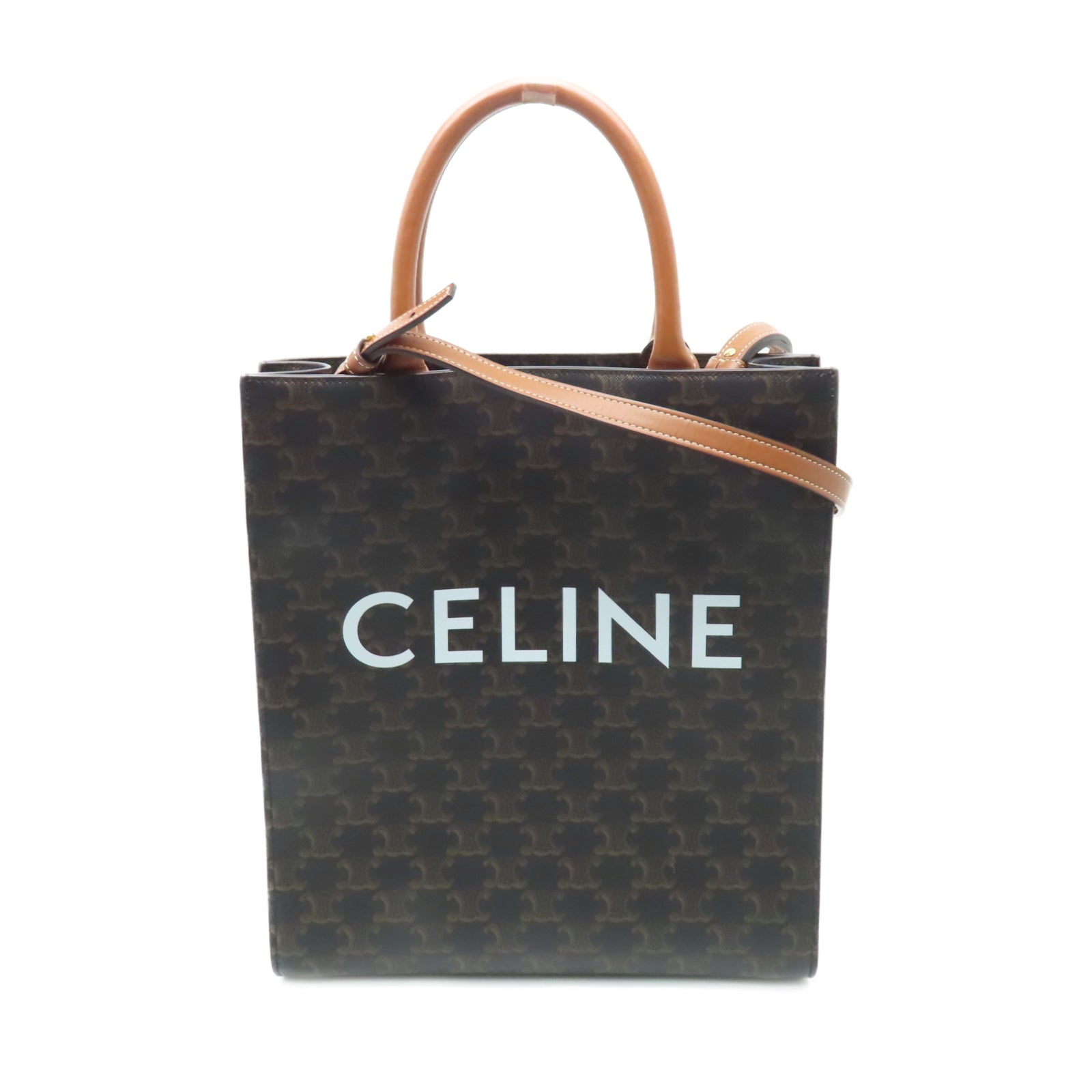 CELINE 【激減優惠】塗層皮革Triomphe Cabas金扣手挽肩背兩用袋棕色