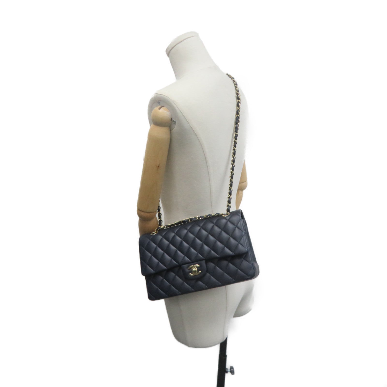 CHANEL 菱格羊皮皮革Classic Chain Shoulder Bag金扣链带肩背袋宝蓝色