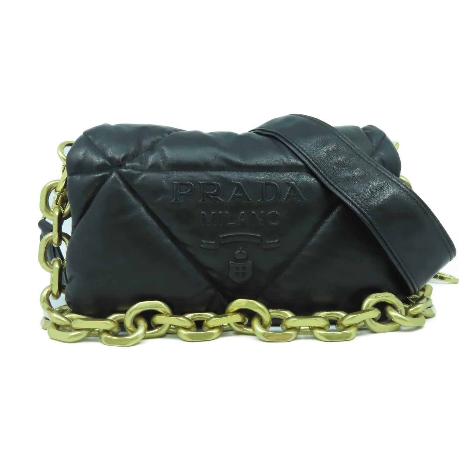 PRADA 羊皮皮革2 Way Shoulder金扣手挽肩背兩用袋黑色