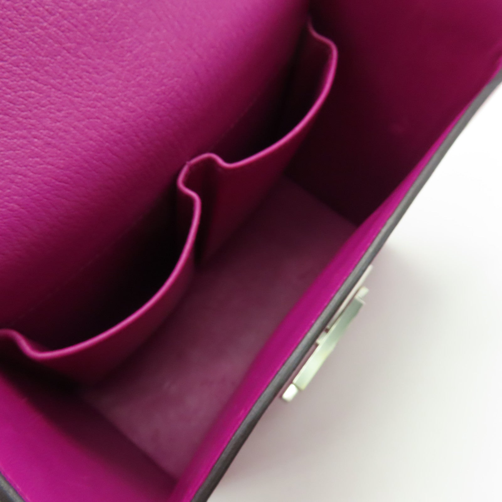 HERMES 【激減優惠】Chevre皮革Cinhetiz 2Way Shoulder Bag銀扣鏈帶手挽肩背兩用袋Rose Purple玫瑰紫色