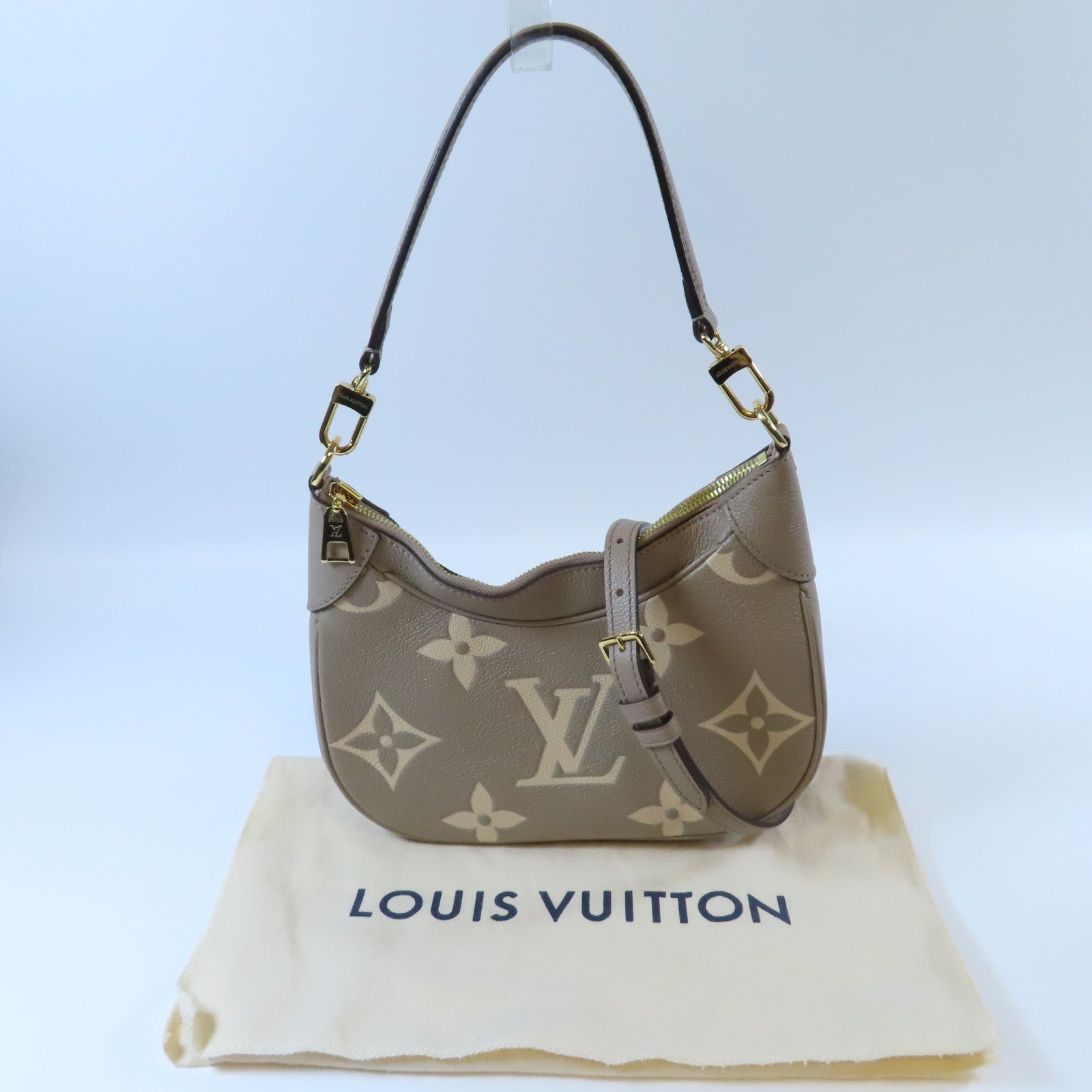 LOUIS VUITTON Monogram Empreinte Bagatelle金扣手挽肩背兩用袋奶油色
