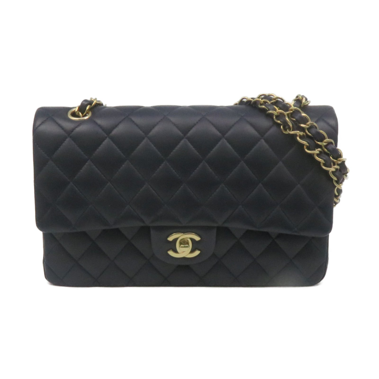 CHANEL 菱格羊皮皮革Classic Chain Shoulder Bag金扣链带肩背袋宝蓝色