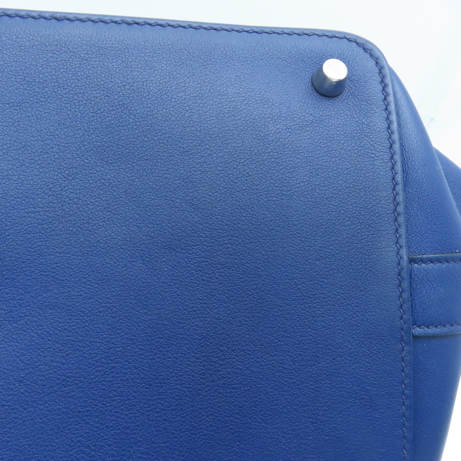 HERMES 【Sharp Discount】Evercolor Leather Toolbox 26 Silver Buckle Handle Shoulder Back Dual-purpose Bag Blue