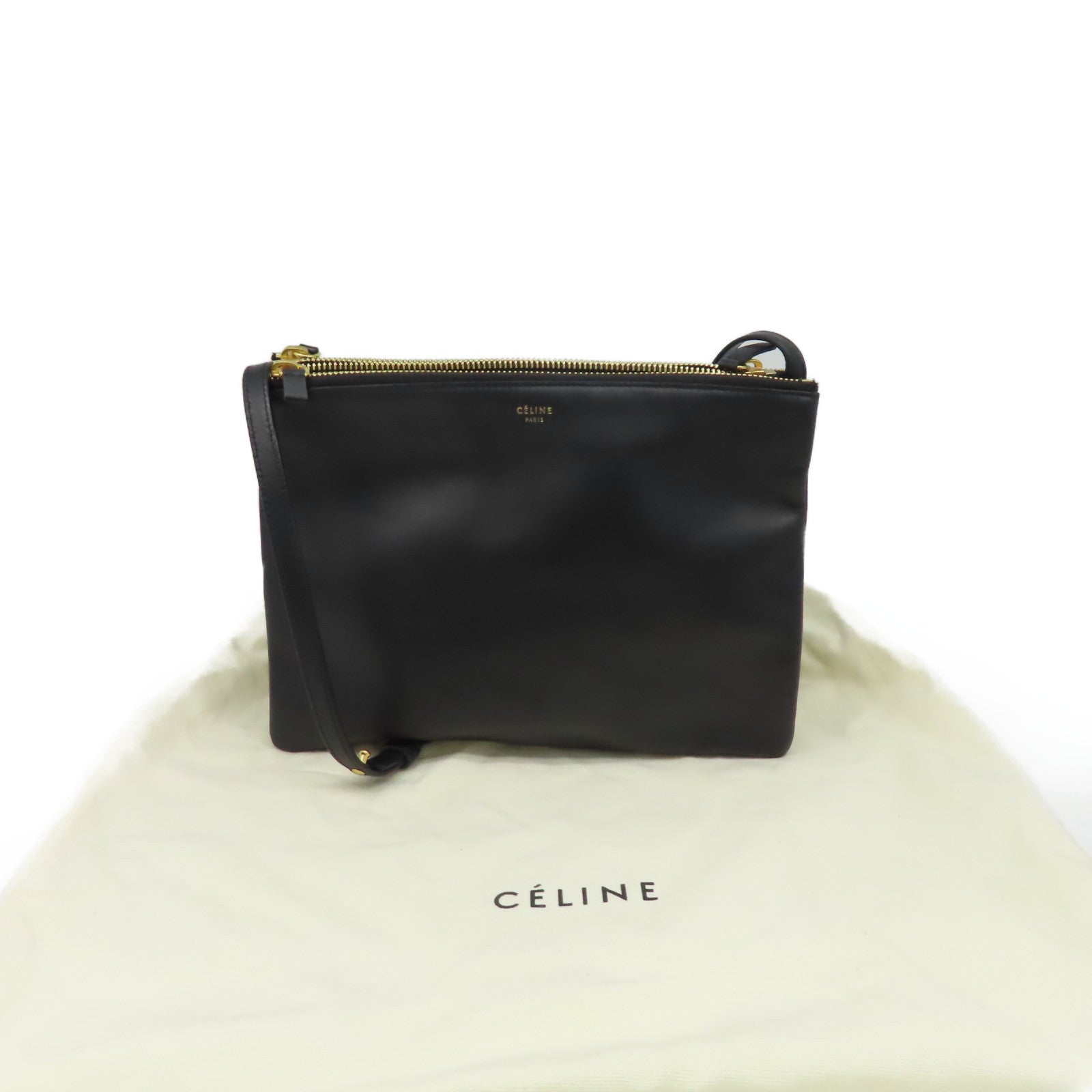 CELINE 羊皮皮革Trio Shoulder Bag肩背袋黑色