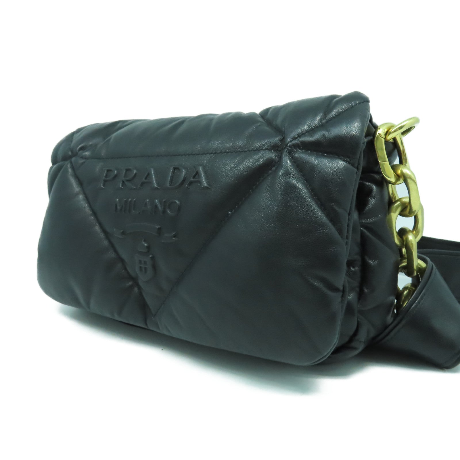 PRADA 羊皮皮革2 Way Shoulder金扣手挽肩背兩用袋黑色