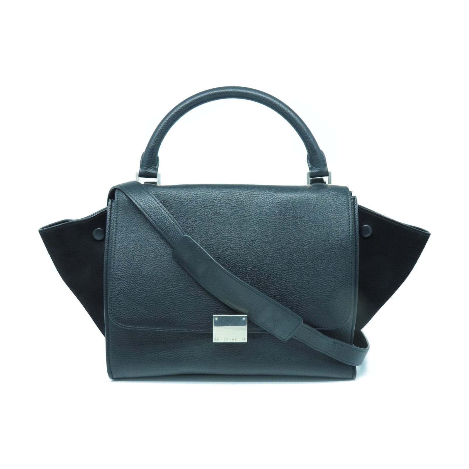 CELINE 牛皮皮革Trapeze银扣手挽肩背两用袋黑色