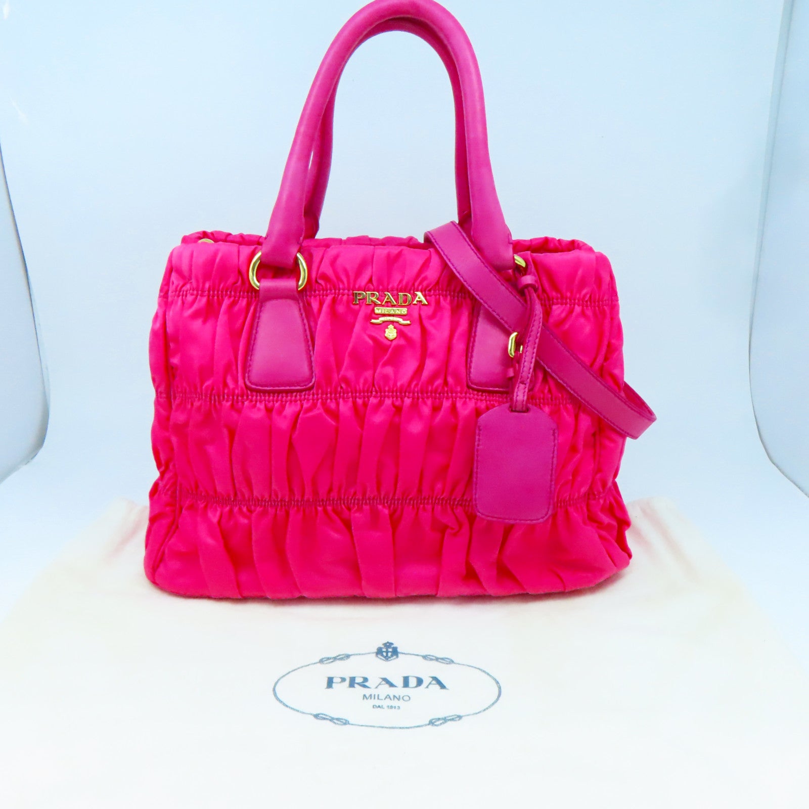 PRADA 尼龍2Way Shoulder金扣手挽肩背兩用袋粉紅色