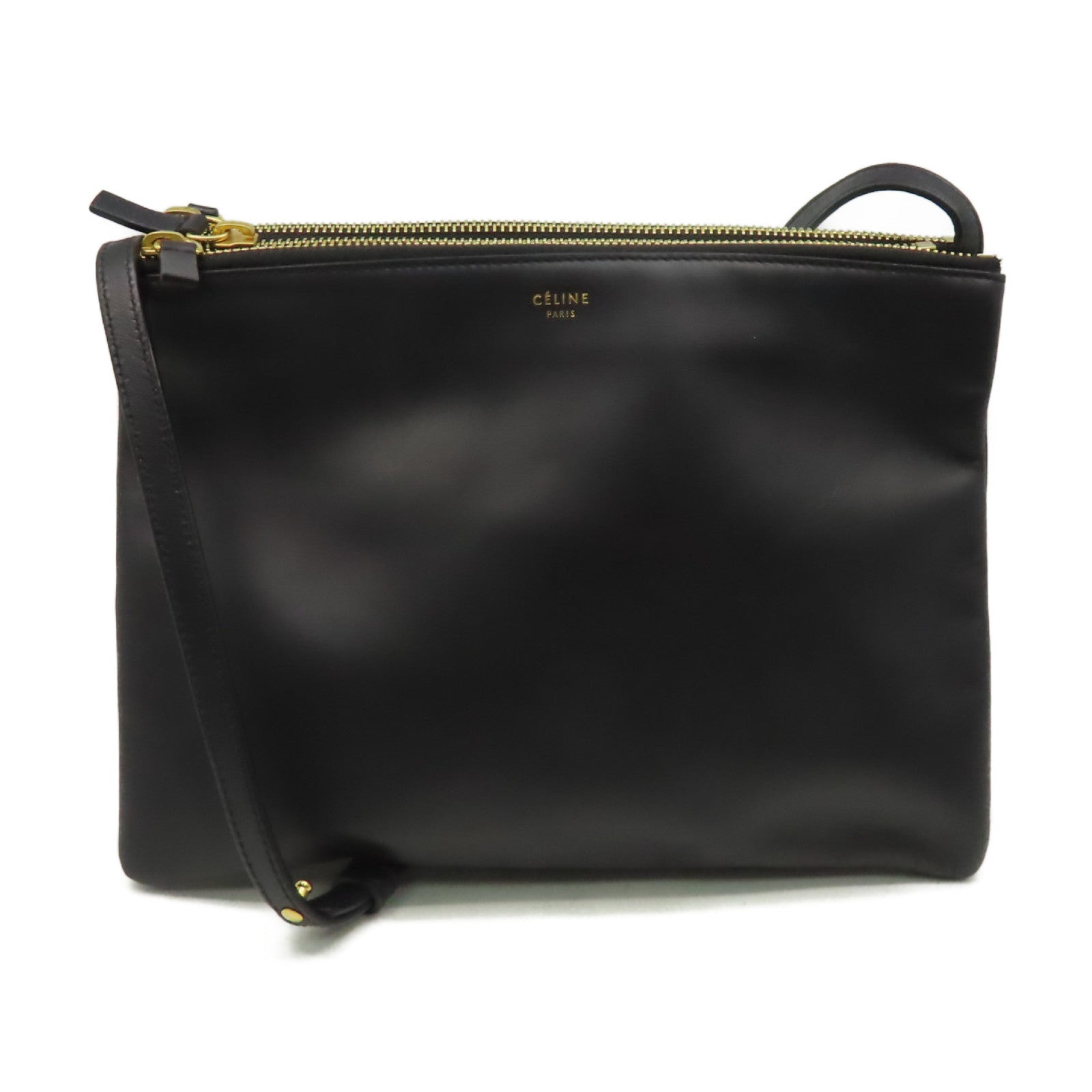 CELINE 羊皮皮革Trio Shoulder Bag肩背袋黑色