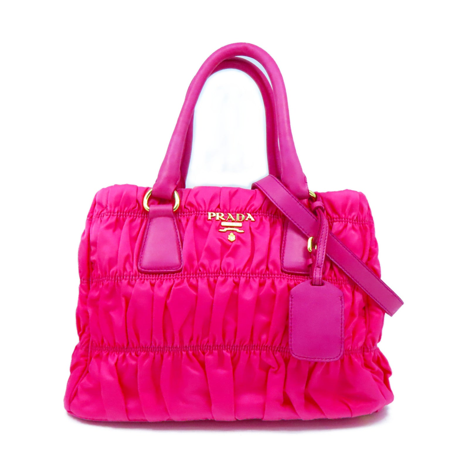PRADA 尼龍2Way Shoulder金扣手挽肩背兩用袋粉紅色