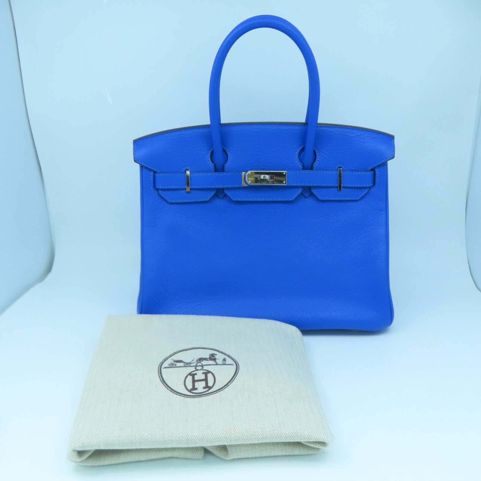 HERMES 【激減優惠】Clemence皮革Birkin 30 Hand Bag銀扣手挽袋藍色