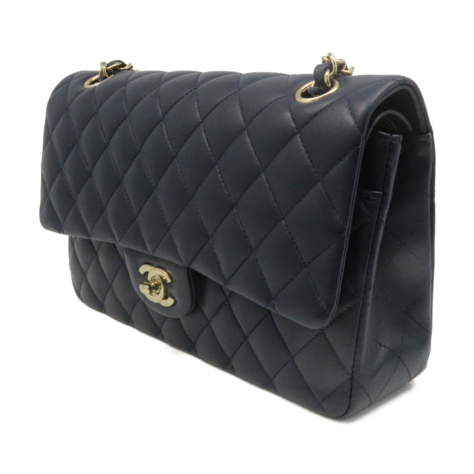 CHANEL 菱格羊皮皮革Classic Chain Shoulder Bag金扣链带肩背袋宝蓝色