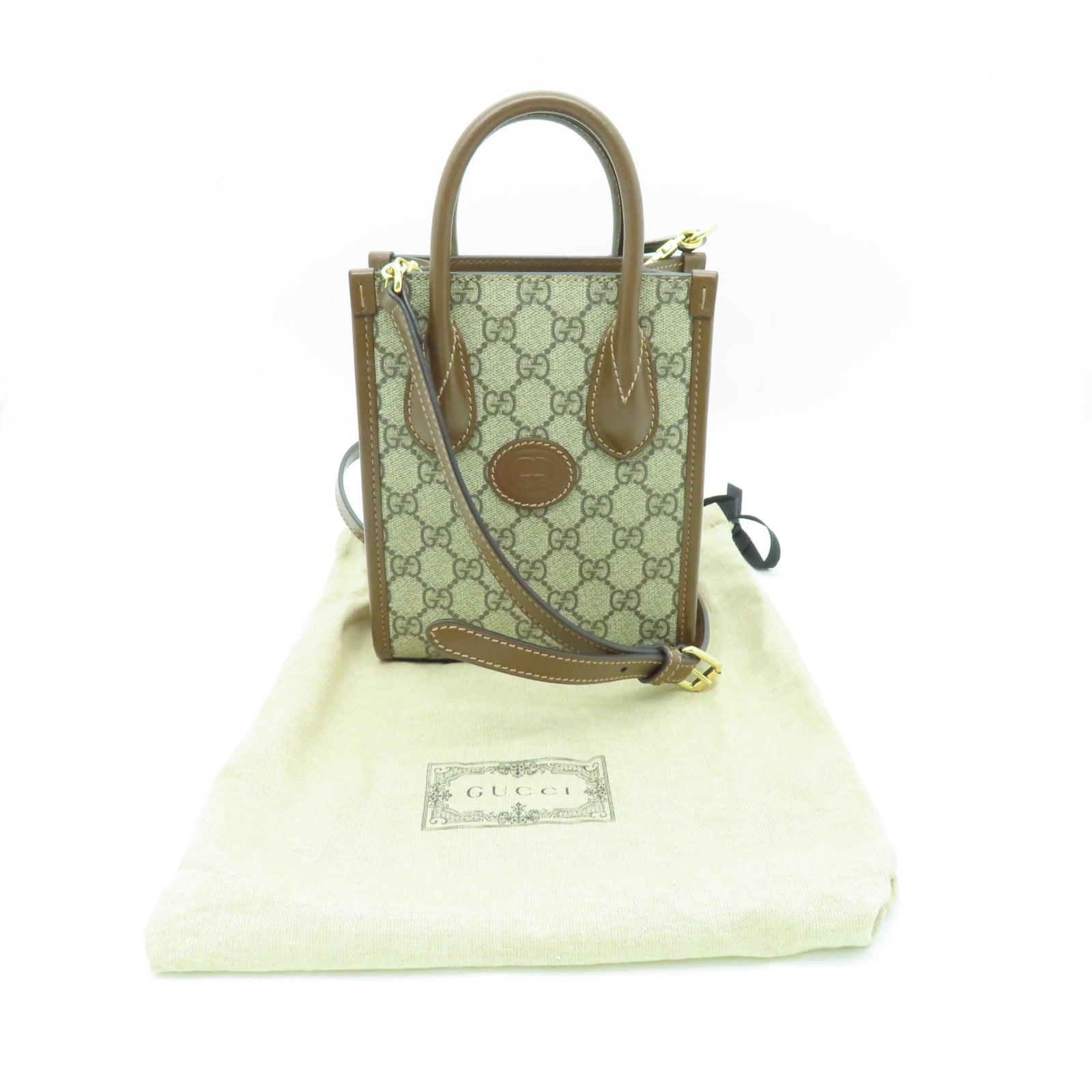 GUCCI 塗層帆布/牛皮皮革2 Way Shoulder手挽肩背兩用袋啡色