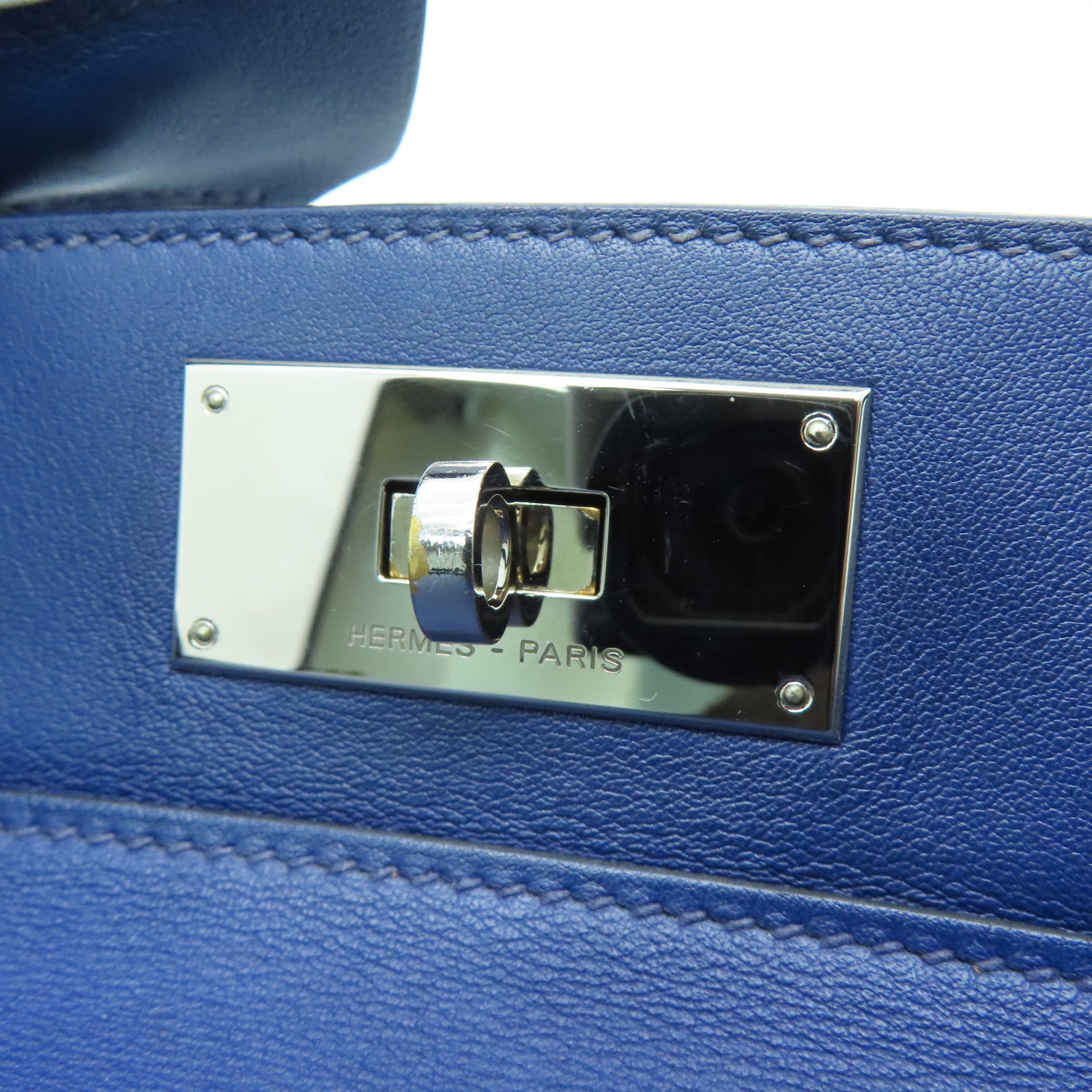 HERMES 【Sharp Discount】Evercolor Leather Toolbox 26 Silver Buckle Handle Shoulder Back Dual-purpose Bag Blue