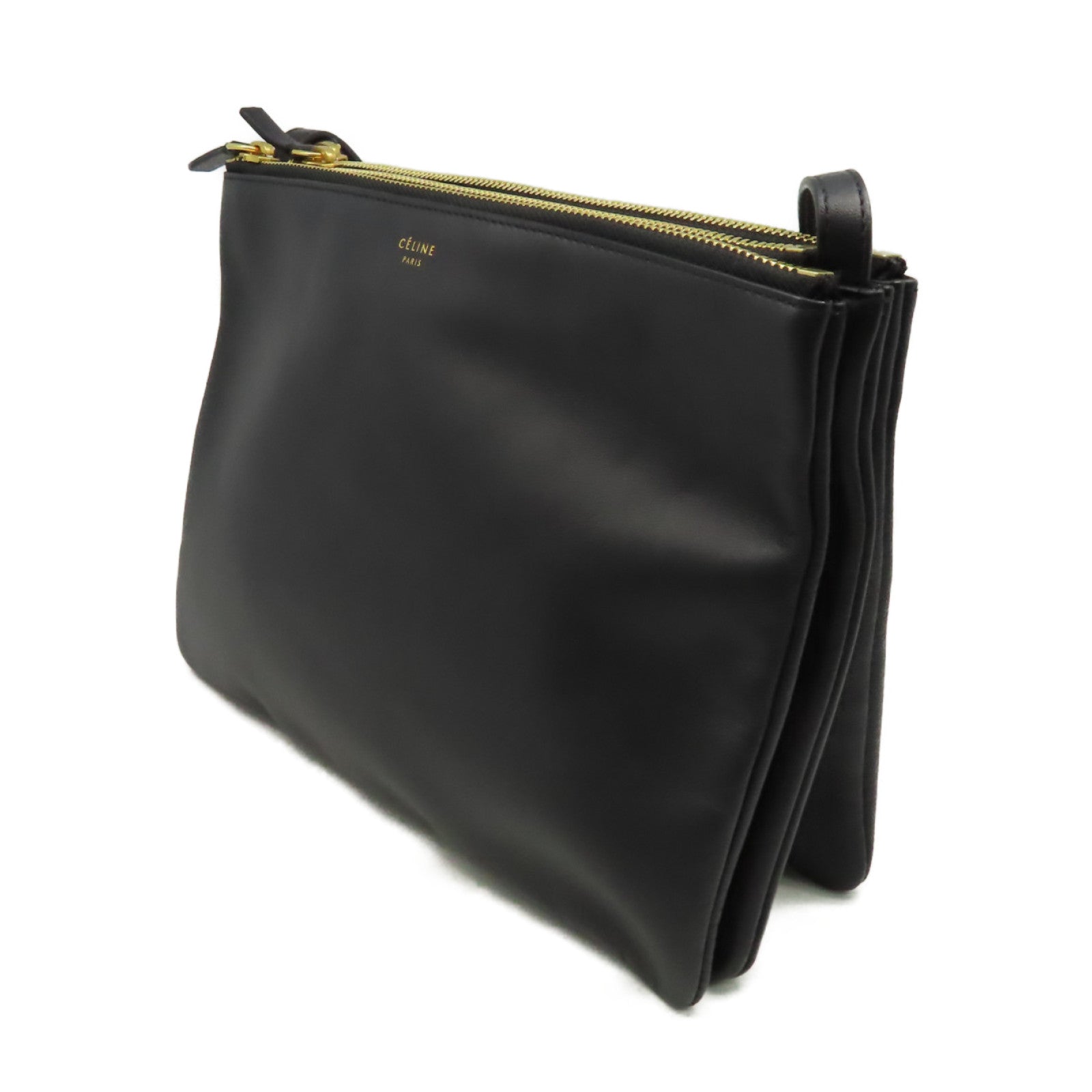 CELINE 羊皮皮革Trio Shoulder Bag肩背袋黑色