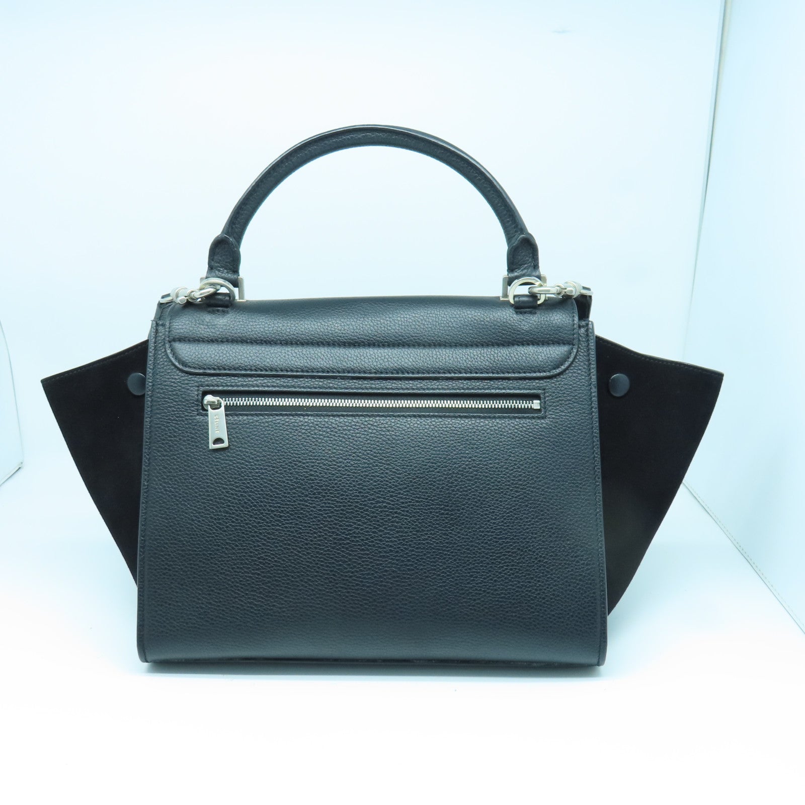 CELINE 牛皮皮革Trapeze银扣手挽肩背两用袋黑色