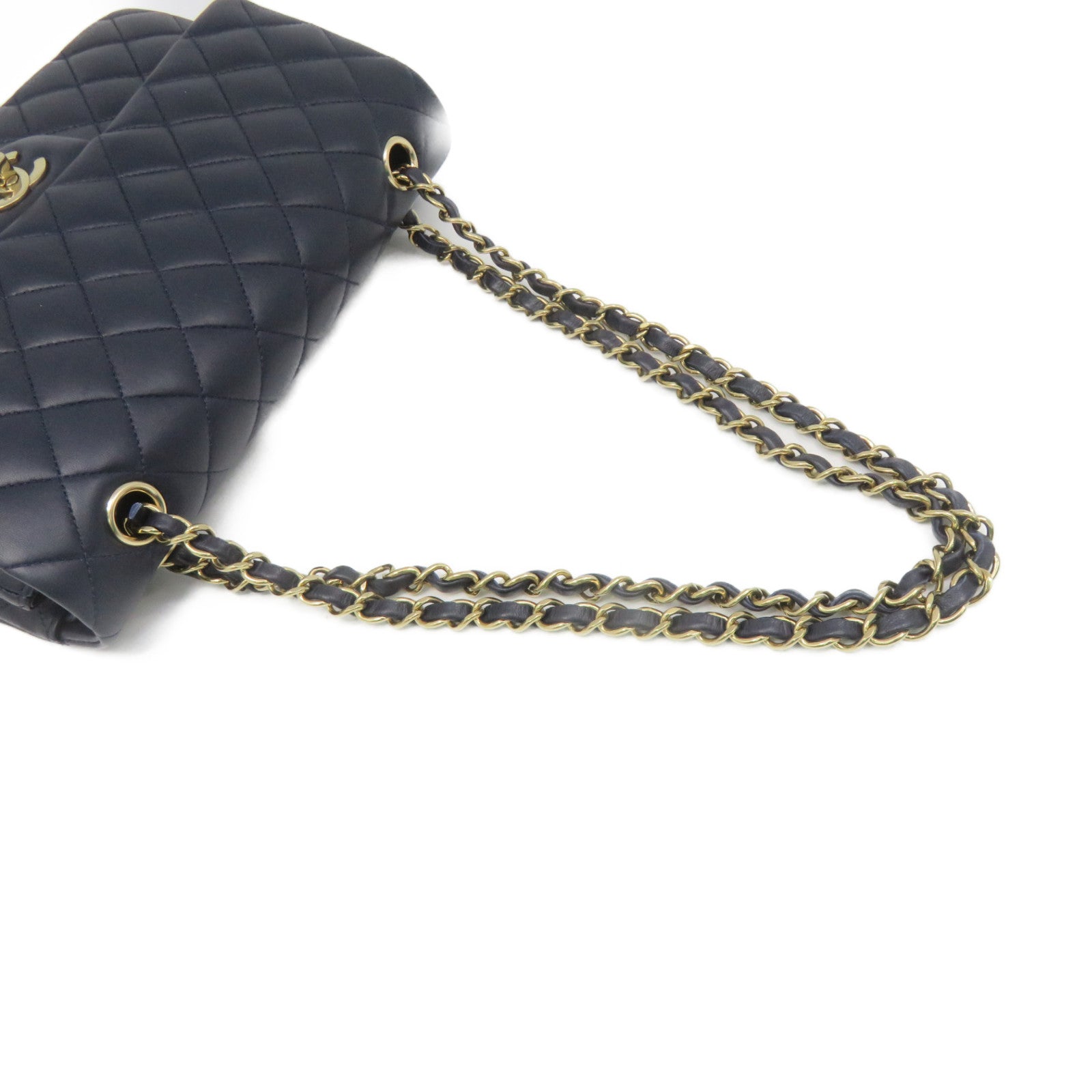 CHANEL 菱格羊皮皮革Classic Chain Shoulder Bag金扣链带肩背袋宝蓝色