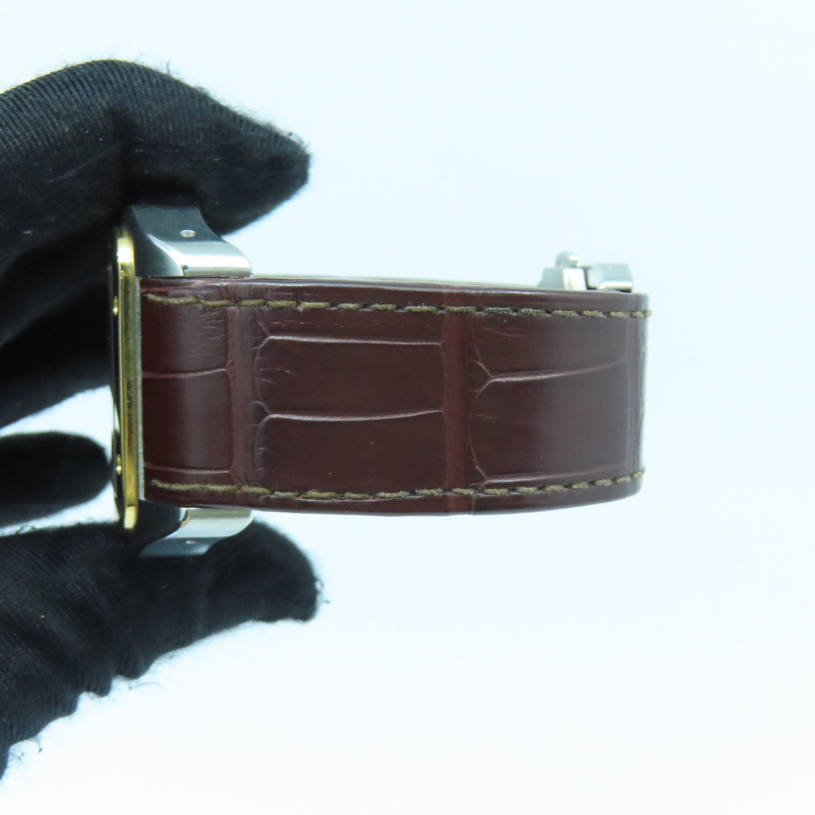 CARTIER Santos 100 18K黄金/不鏽鋼/皮革手錶自動機芯白色