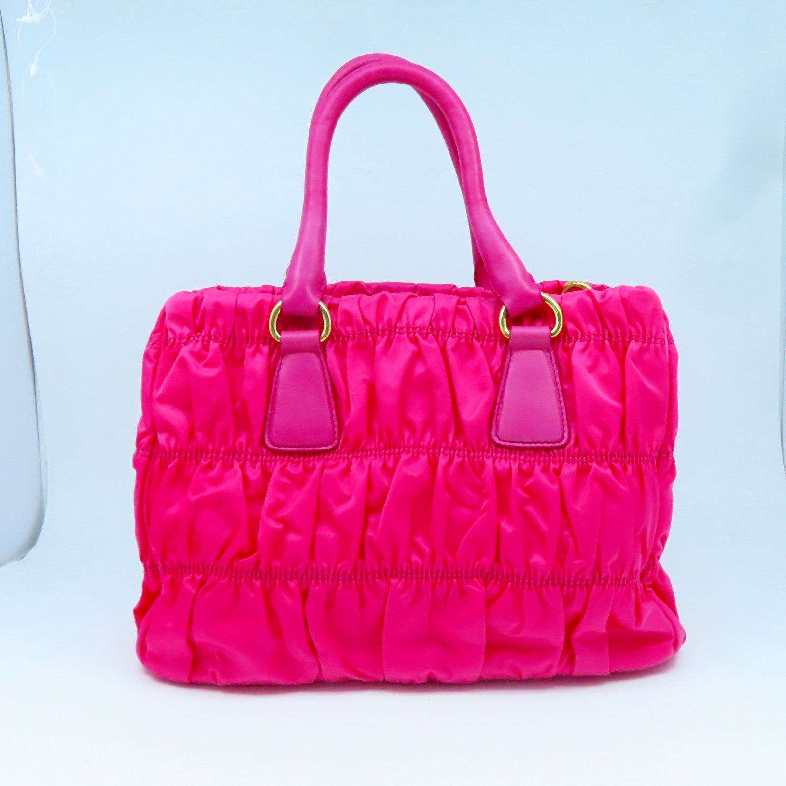PRADA 尼龍2Way Shoulder金扣手挽肩背兩用袋粉紅色