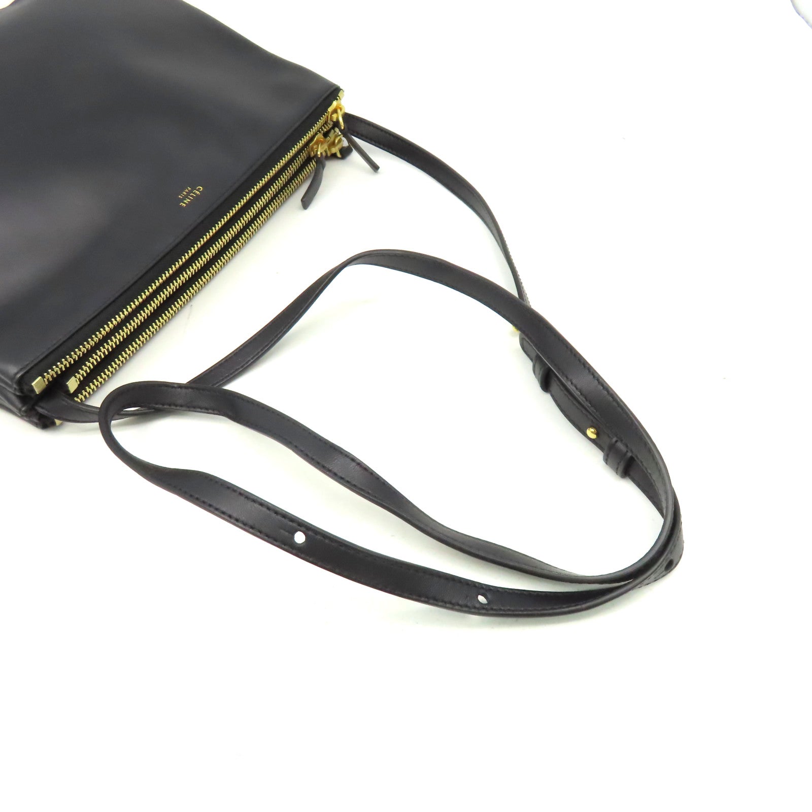 CELINE 羊皮皮革Trio Shoulder Bag肩背袋黑色