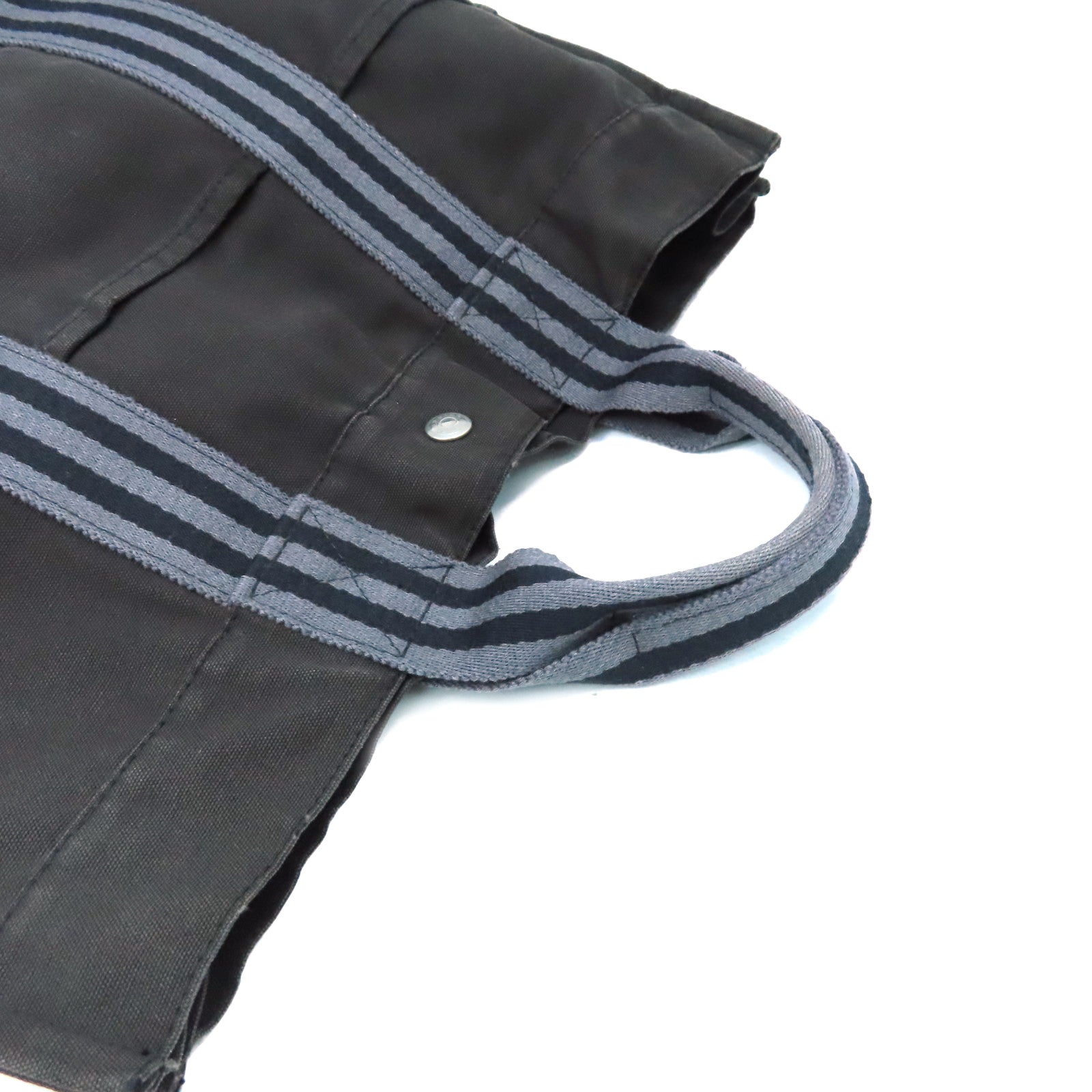 HERMES Canvas Tote Bag Silver Buckle Handle Bag Black