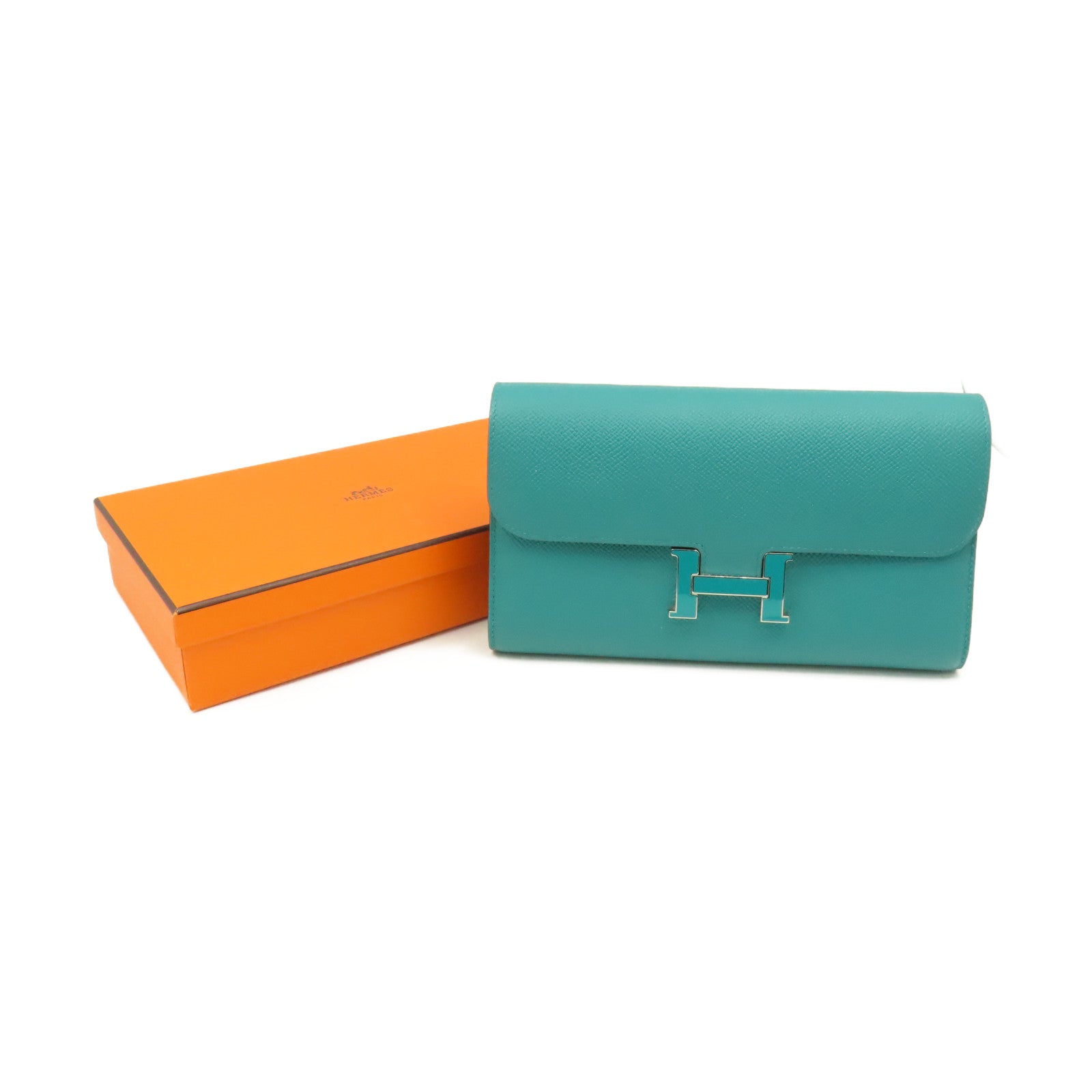 HERMES Epsom皮革Constance Long Wallet銀扣長錢包Menthe薄荷綠色