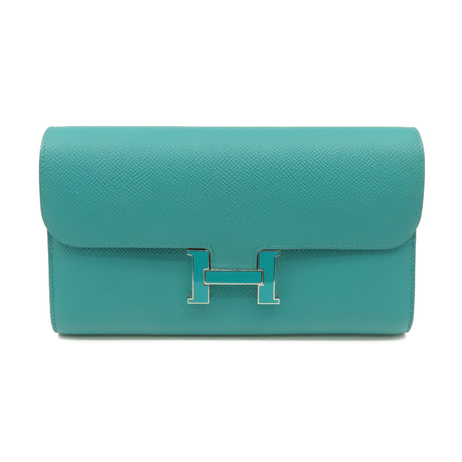 HERMES Epsom皮革Constance Long Wallet銀扣長錢包Menthe薄荷綠色