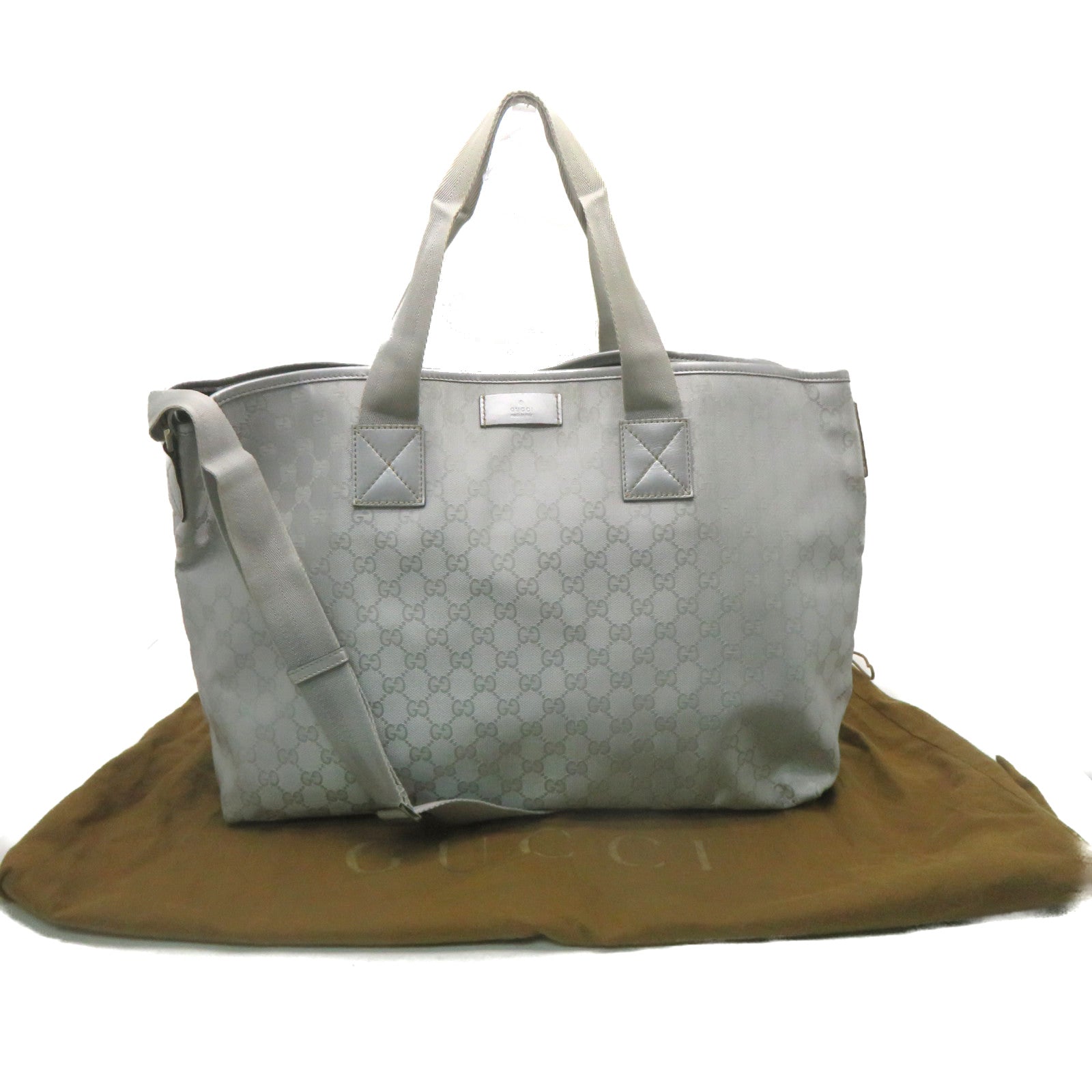 GUCCI 塗層帆布2Way Tote Bag手挽肩背兩用袋銀色