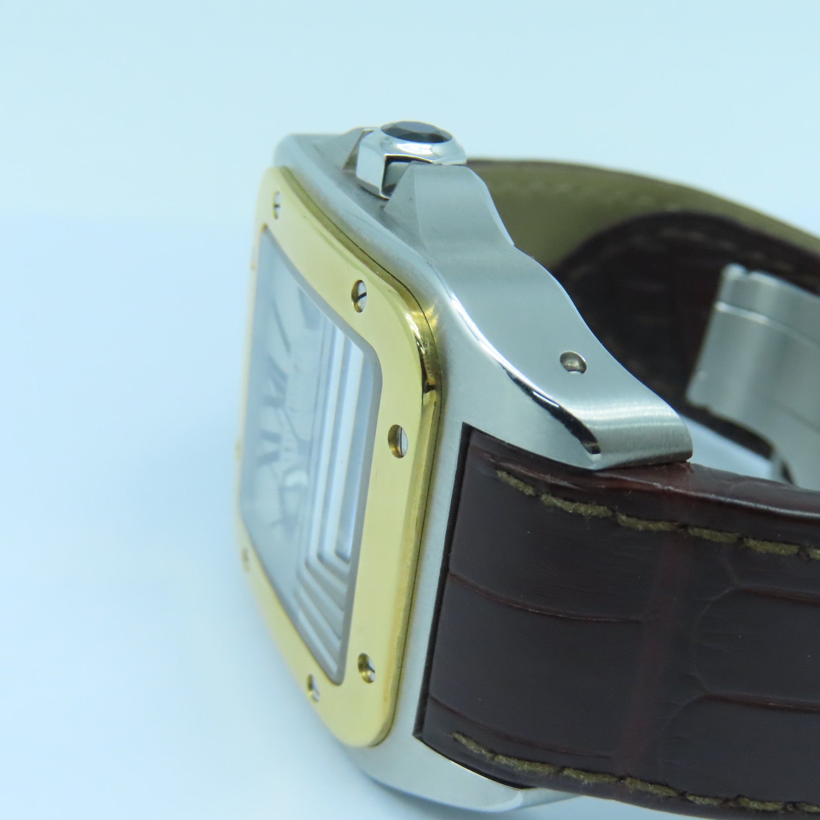 CARTIER Santos 100 18K黄金/不鏽鋼/皮革手錶自動機芯白色
