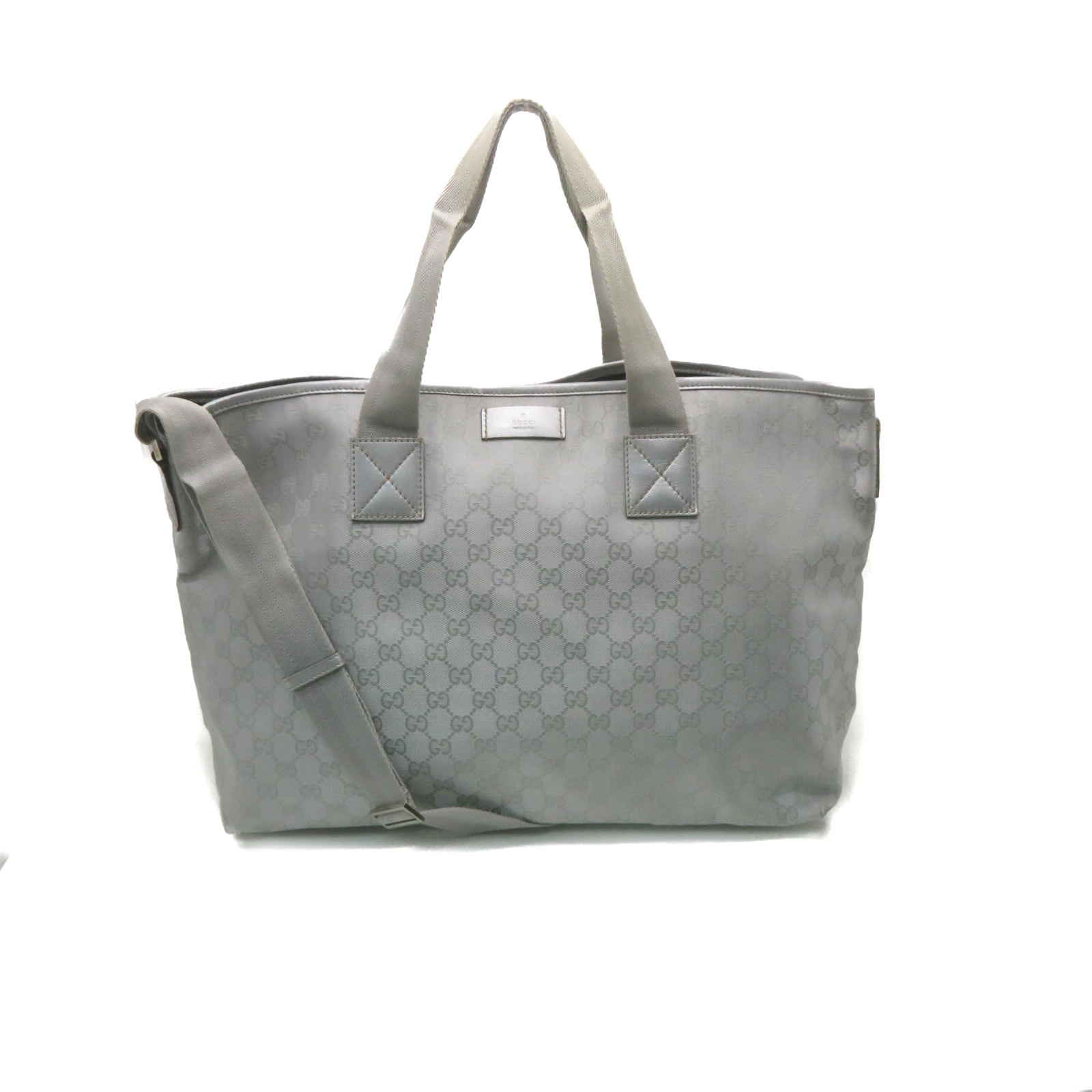 GUCCI 塗層帆布2Way Tote Bag手挽肩背兩用袋銀色