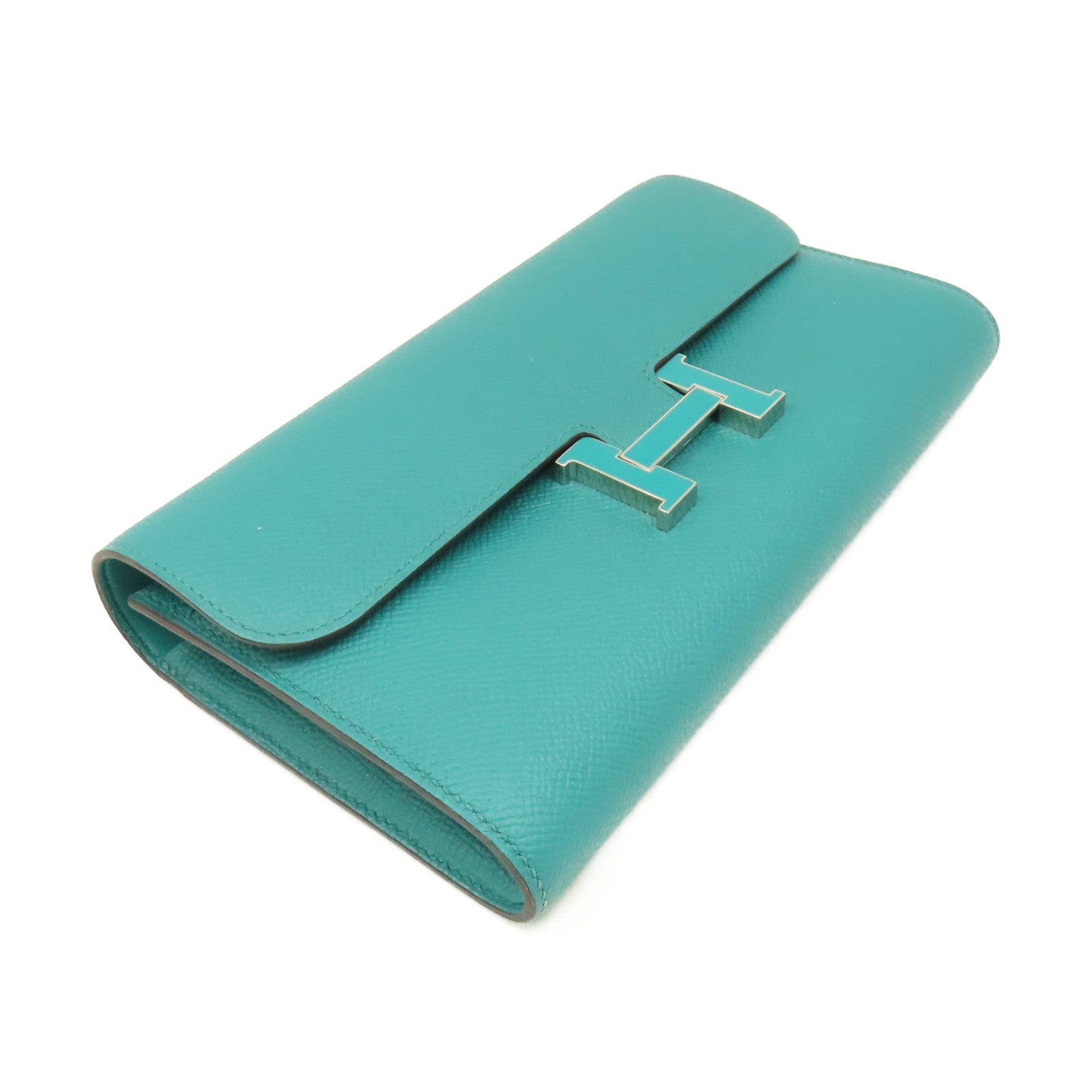 HERMES Epsom皮革Constance Long Wallet銀扣長錢包Menthe薄荷綠色
