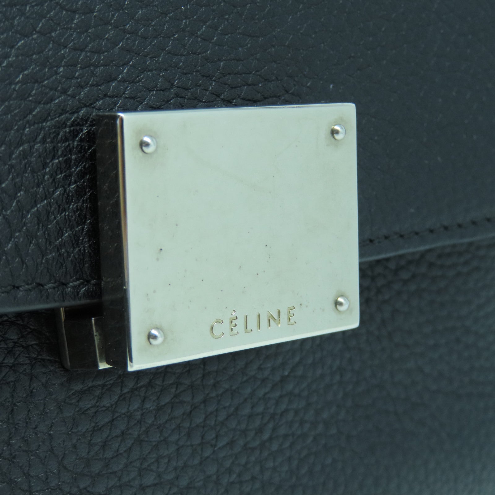 CELINE 牛皮皮革Trapeze银扣手挽肩背两用袋黑色