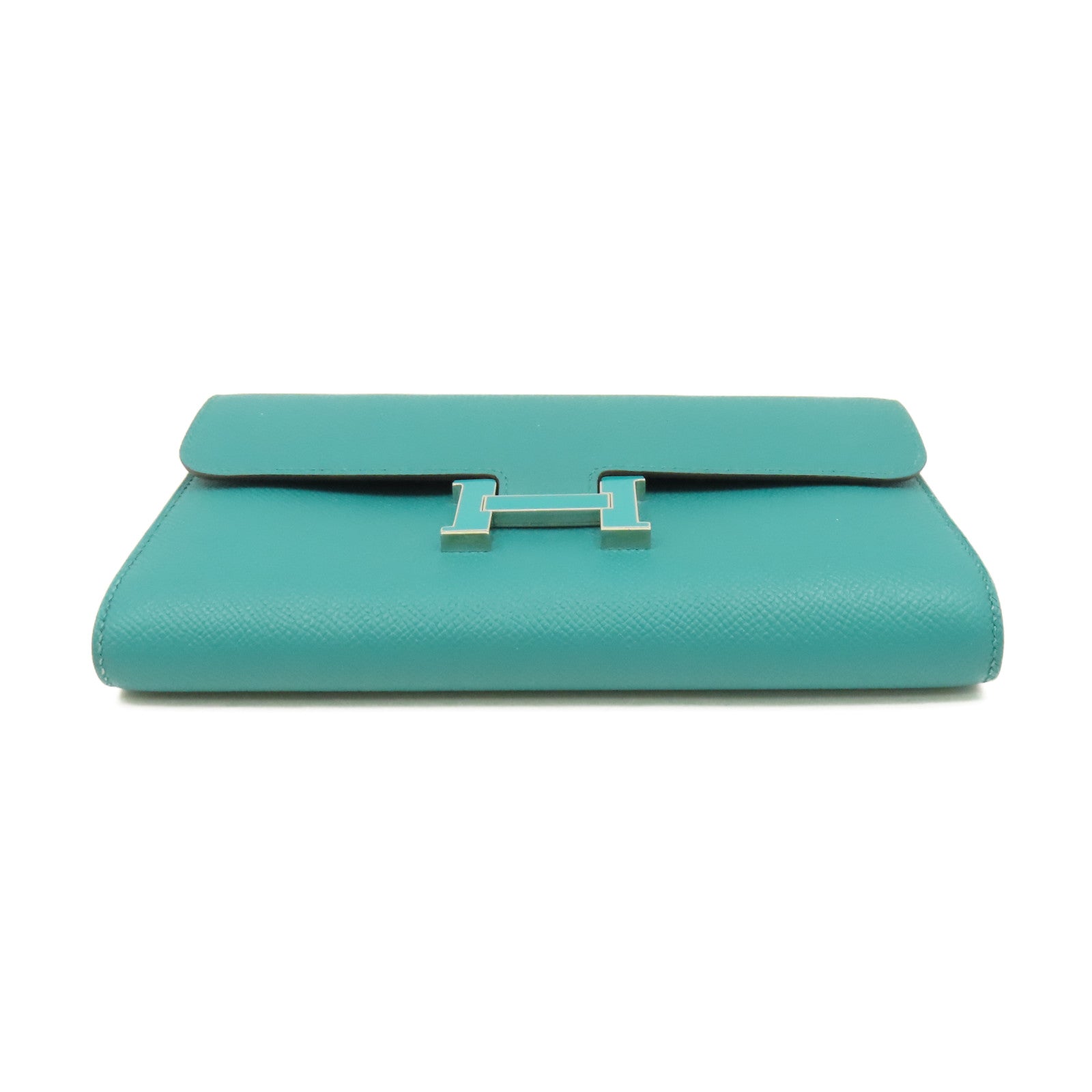 HERMES Epsom皮革Constance Long Wallet銀扣長錢包Menthe薄荷綠色