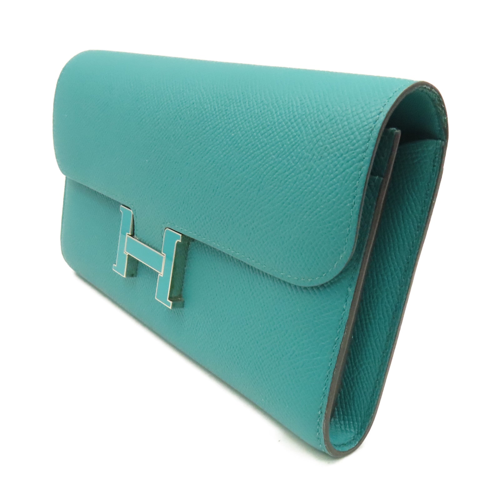 HERMES Epsom皮革Constance Long Wallet銀扣長錢包Menthe薄荷綠色