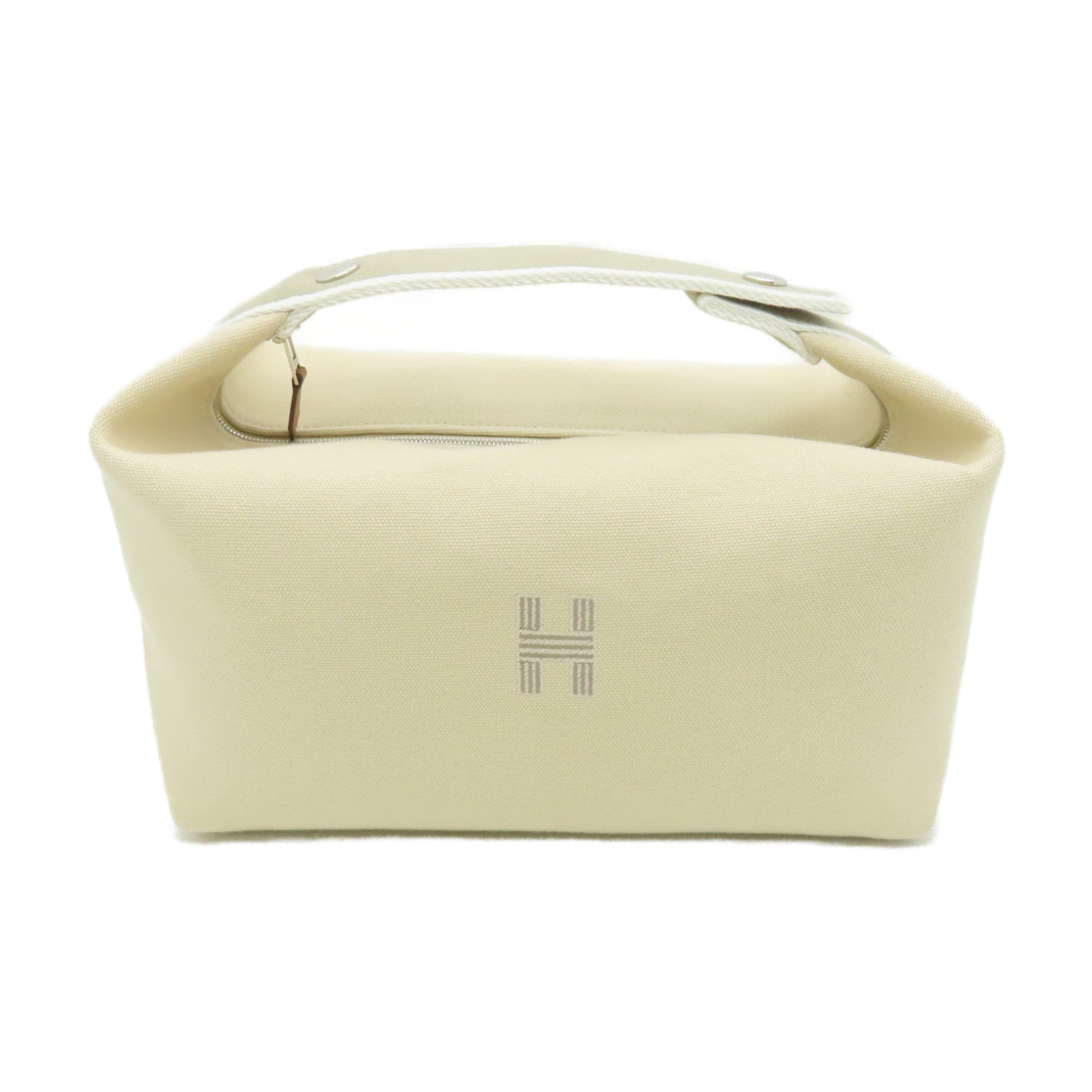 HERMES 帆布Bride-a-Brac銀扣手挽袋米色