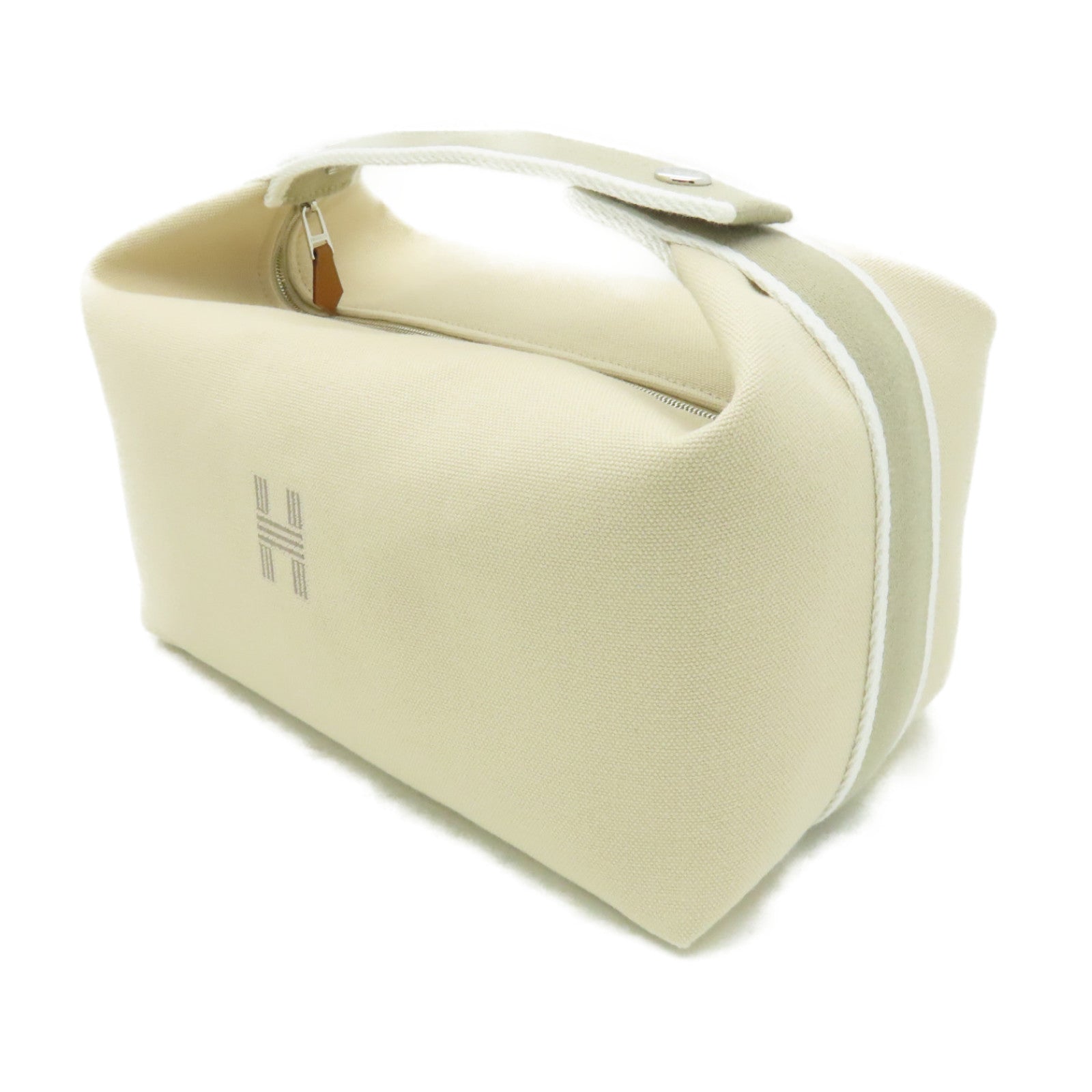 HERMES 帆布Bride-a-Brac銀扣手挽袋米色