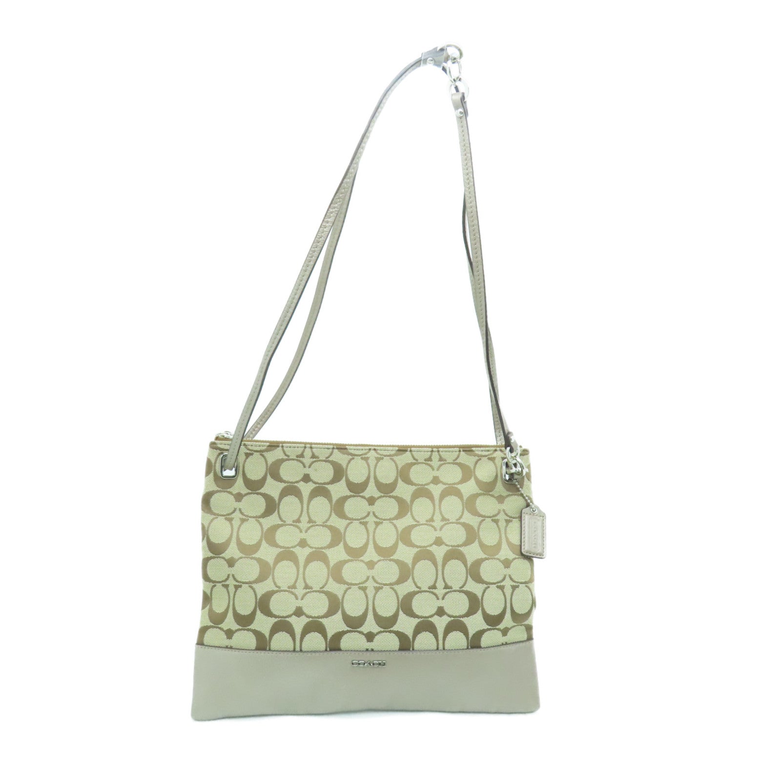 COACH 帆布Shoulder Bag银扣手挽肩背两用袋啡色