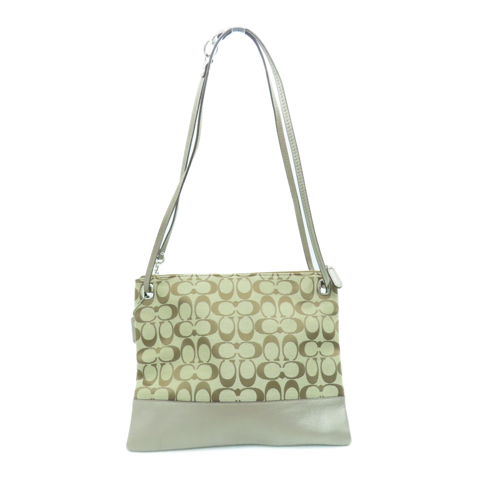 COACH 帆布Shoulder Bag银扣手挽肩背两用袋啡色