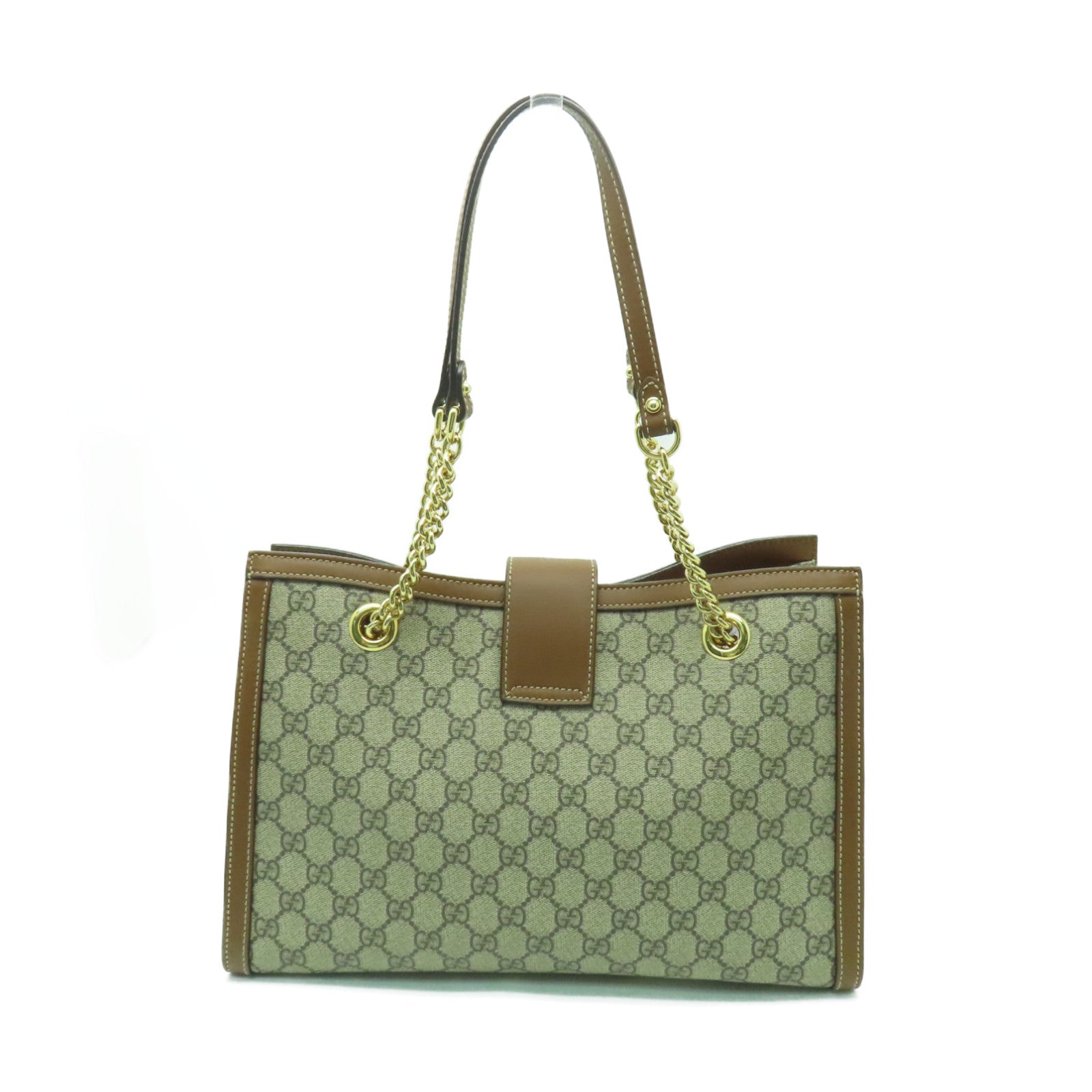 GUCCI 塗層帆布Chain Shoulder Bag金扣鏈帶肩背袋棕色