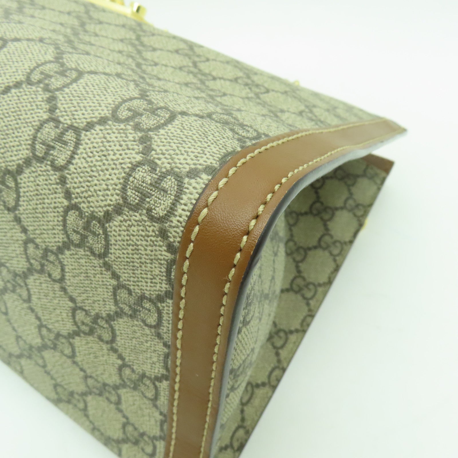 GUCCI 塗層帆布Chain Shoulder Bag金扣鏈帶肩背袋棕色